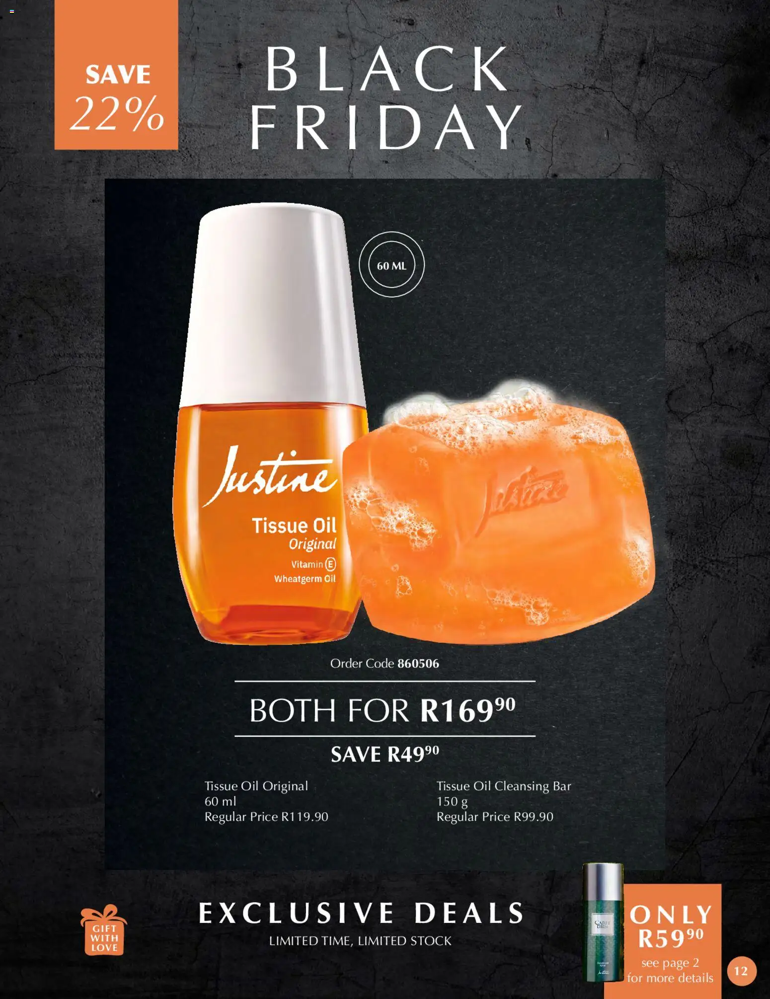 New Justine catalogue – valid from 21.11.2025 | Page: 12 | Products: Tissue oil, Oil, Stock