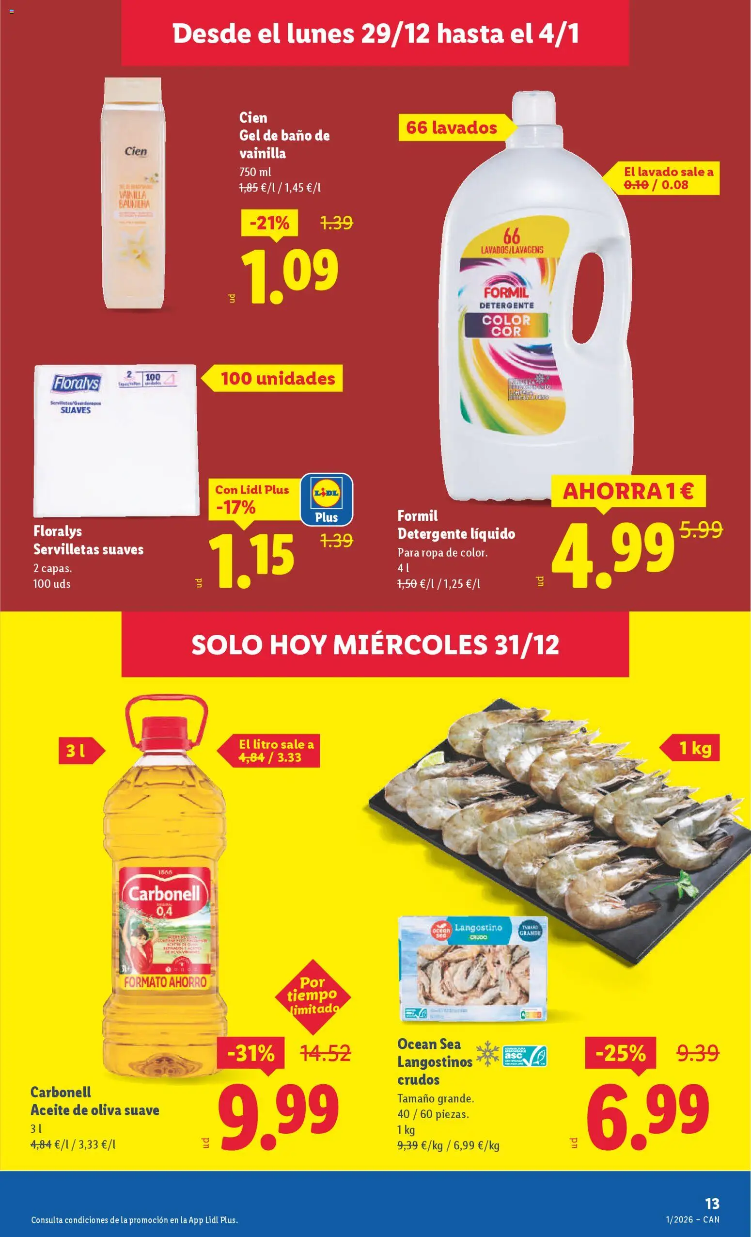 Lidl - Canarias │ válido desde el 29.12.2025 | Página: 25 | Productos: Gel de baño, Ropa, Detergente líquido, Langostino