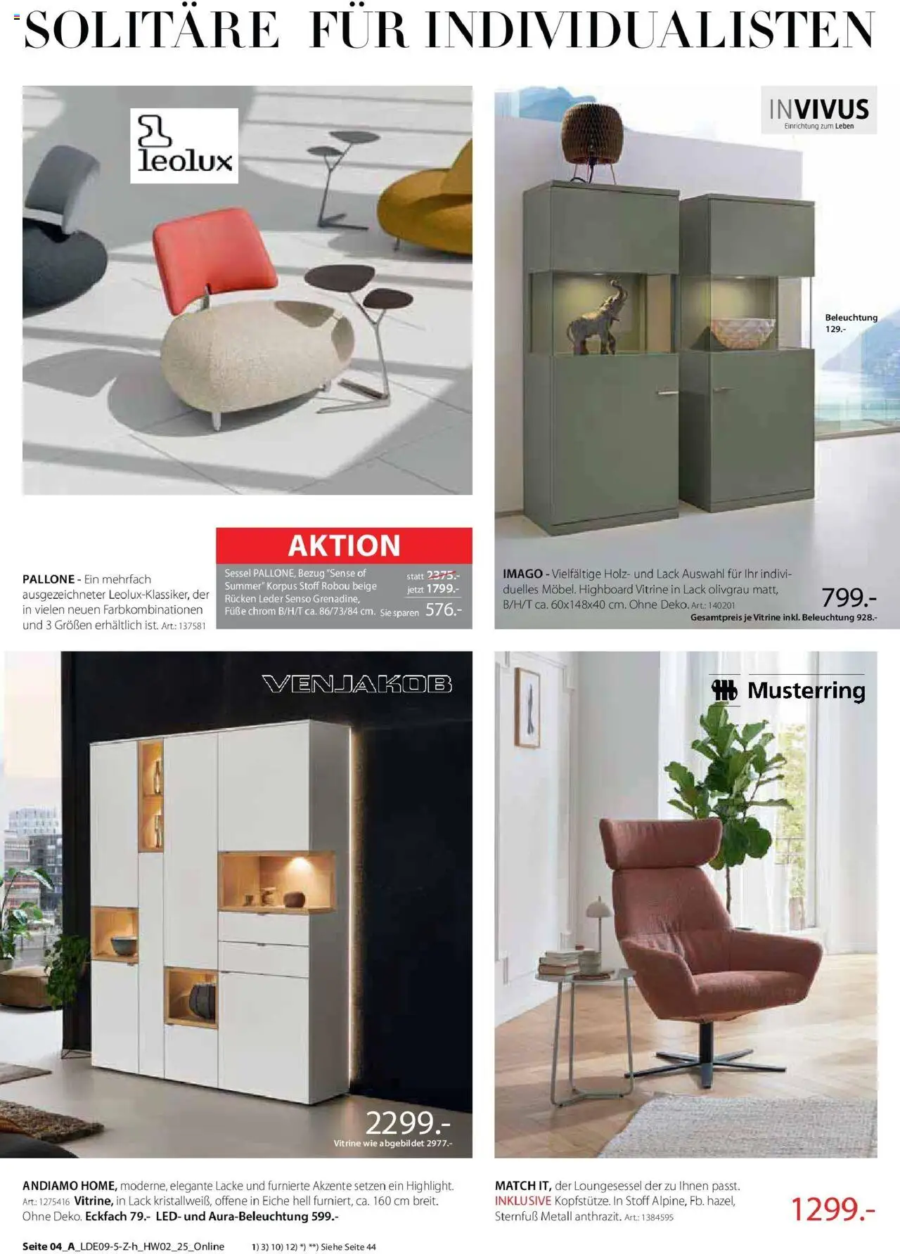 Zurbrüggen Wohnen – gültig ab 28.09.2025 | Seite: 8 | Produkte: HIghboard, Vitrine, Sessel