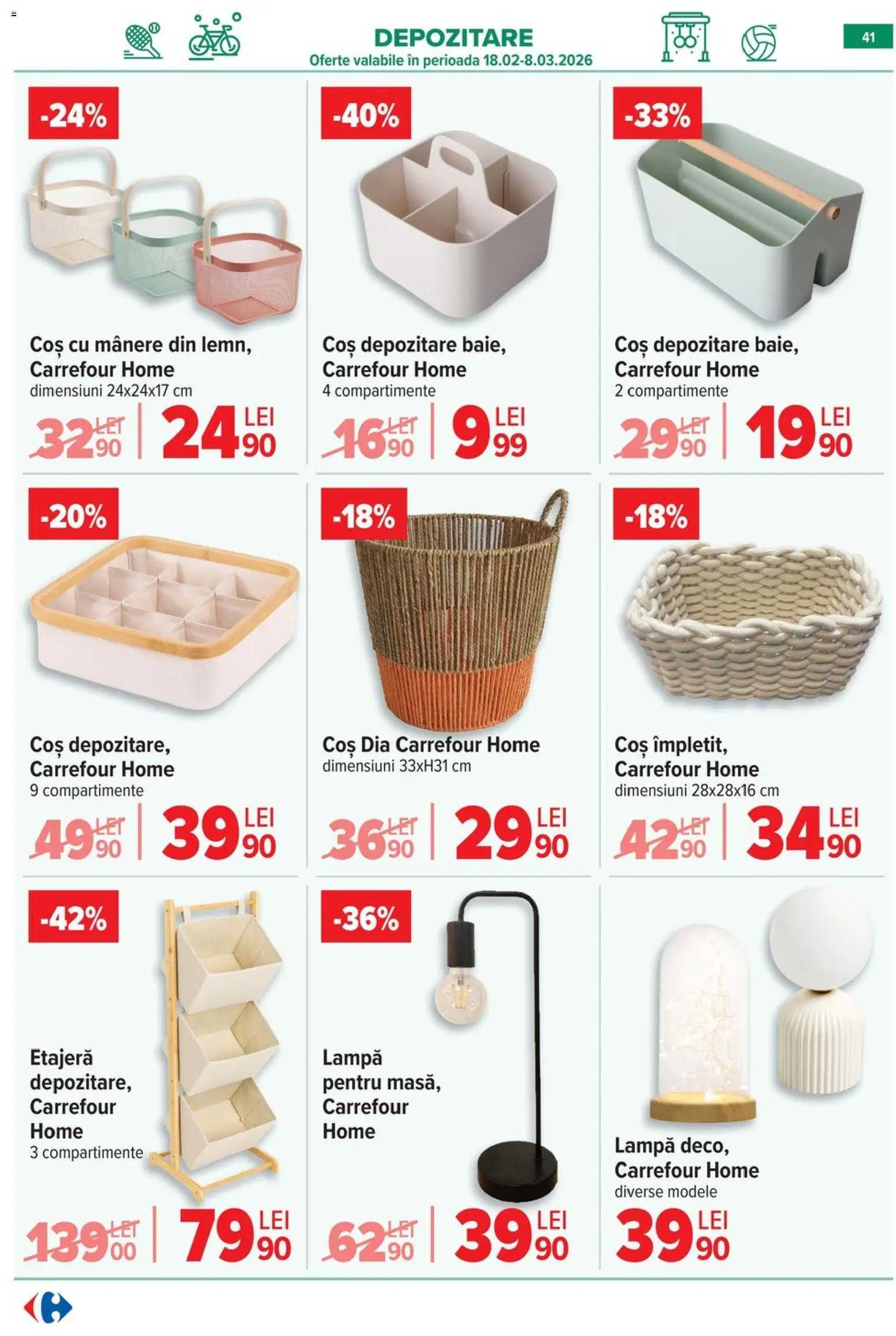 Noul catalog Carrefour – valabil de la 25.02.2026 | Pagină: 44 | Produse: Coș, Etajeră, Lampă