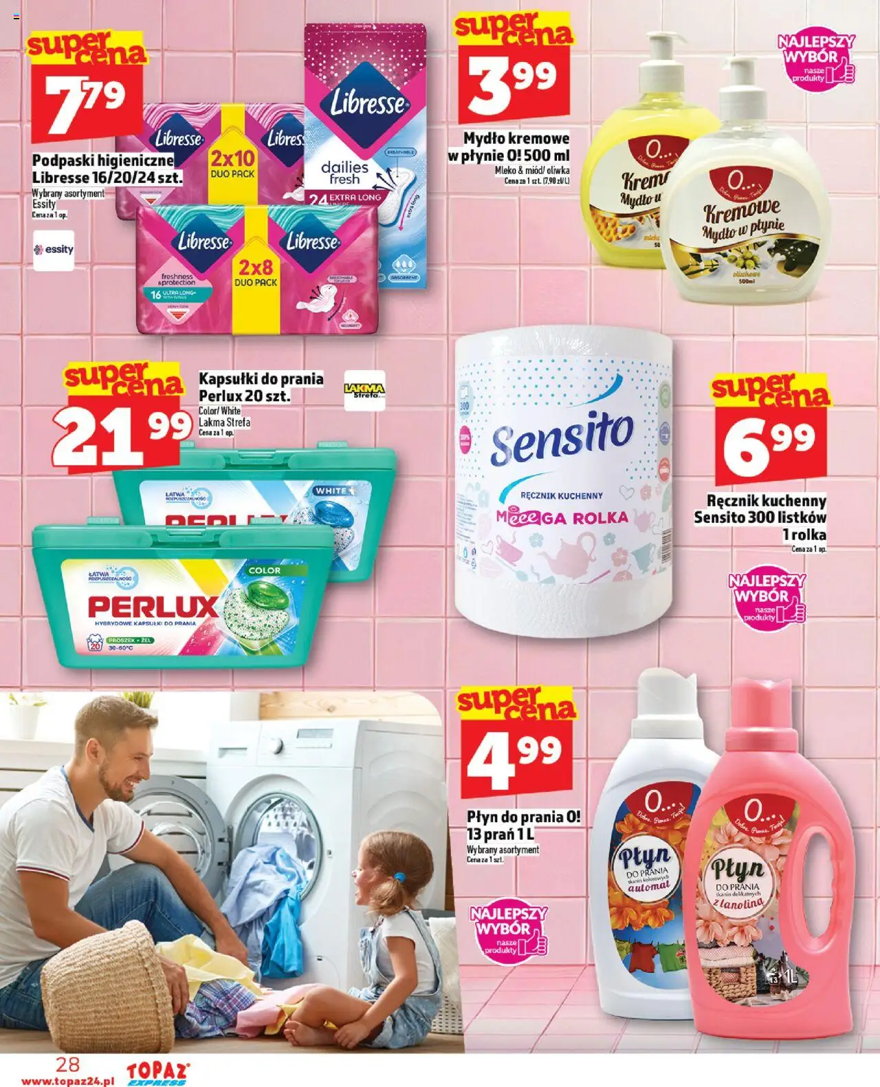 Topaz Gazetka - Express od 14.08.2025 | Strona: 28 | Produkty: Mydło w płynie, Podpaski, Kapsułki do prania, Mydło