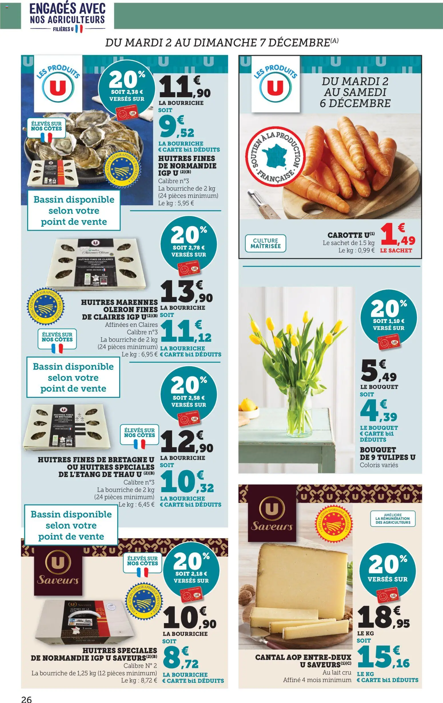 {H1} | Page: 27 | Produits: Huîtres fines, Tulipes, Lait, Carotte