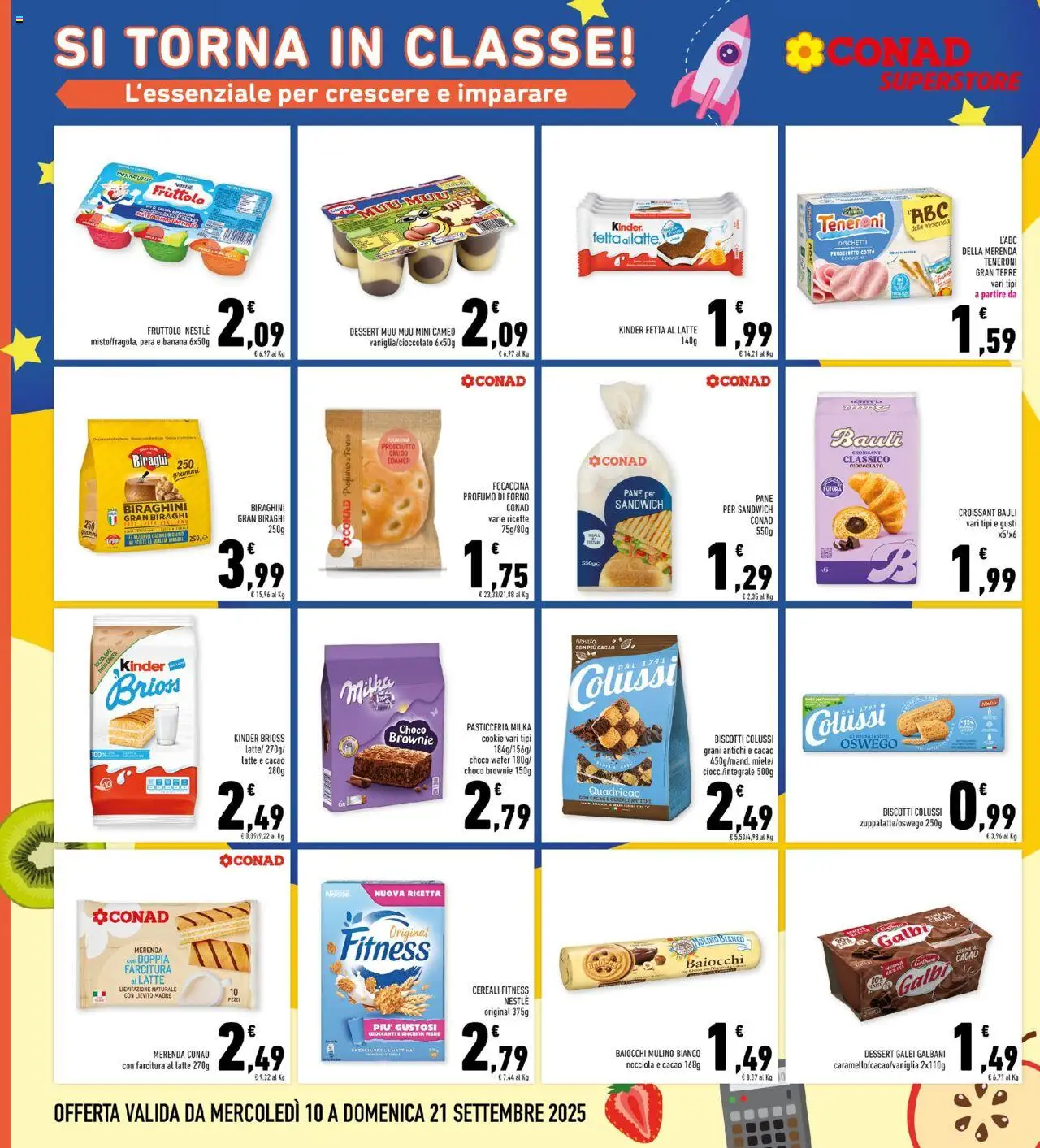Volantino Conad del 10.09.2025 | Pagina: 14 | Prodotti: Prosciutto Cotto, Focaccia, Latte, Pera