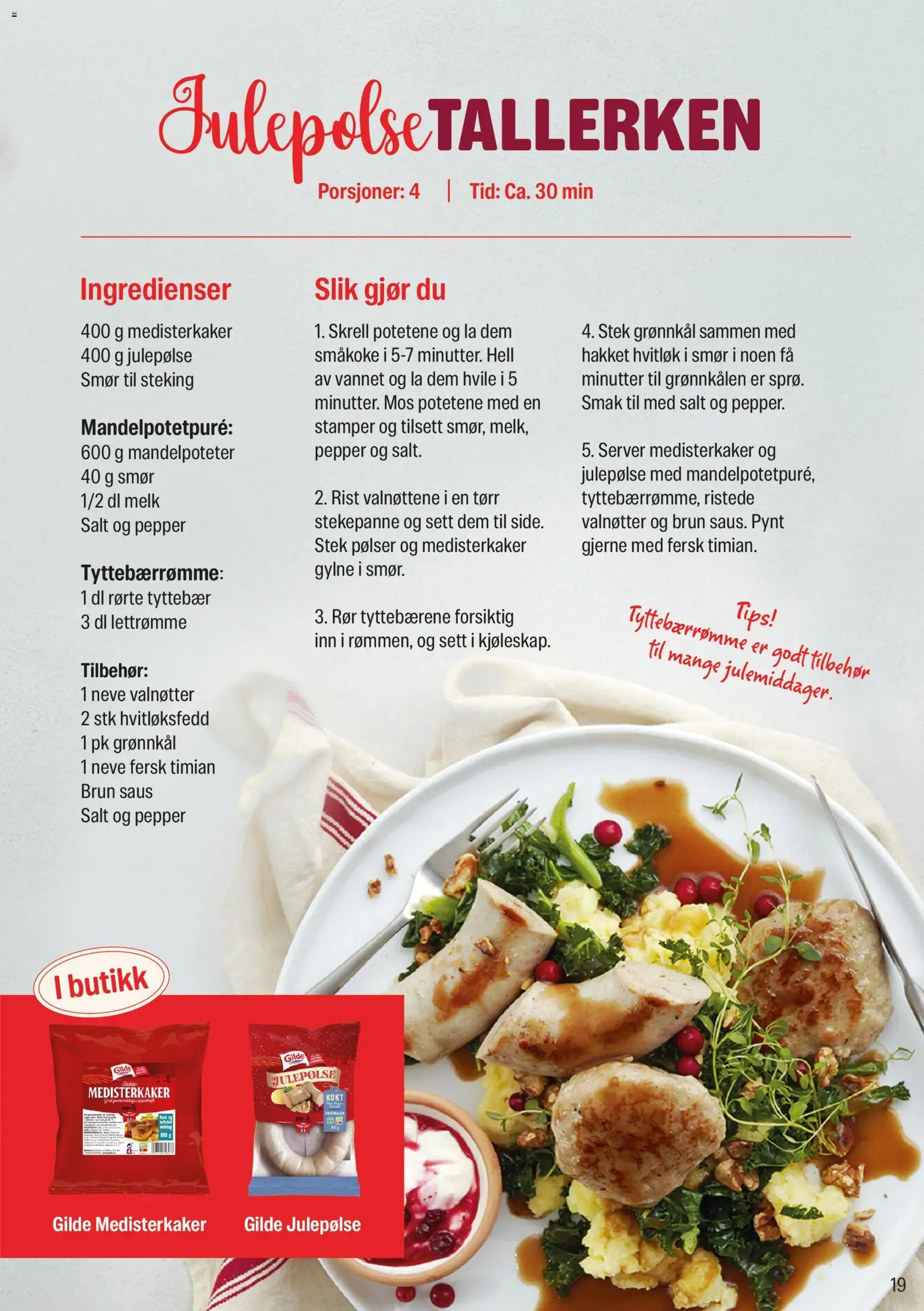 {H1} | Side: 19 | Produkter: Pølser, Tyttebær, Strandväska, Hvitløk