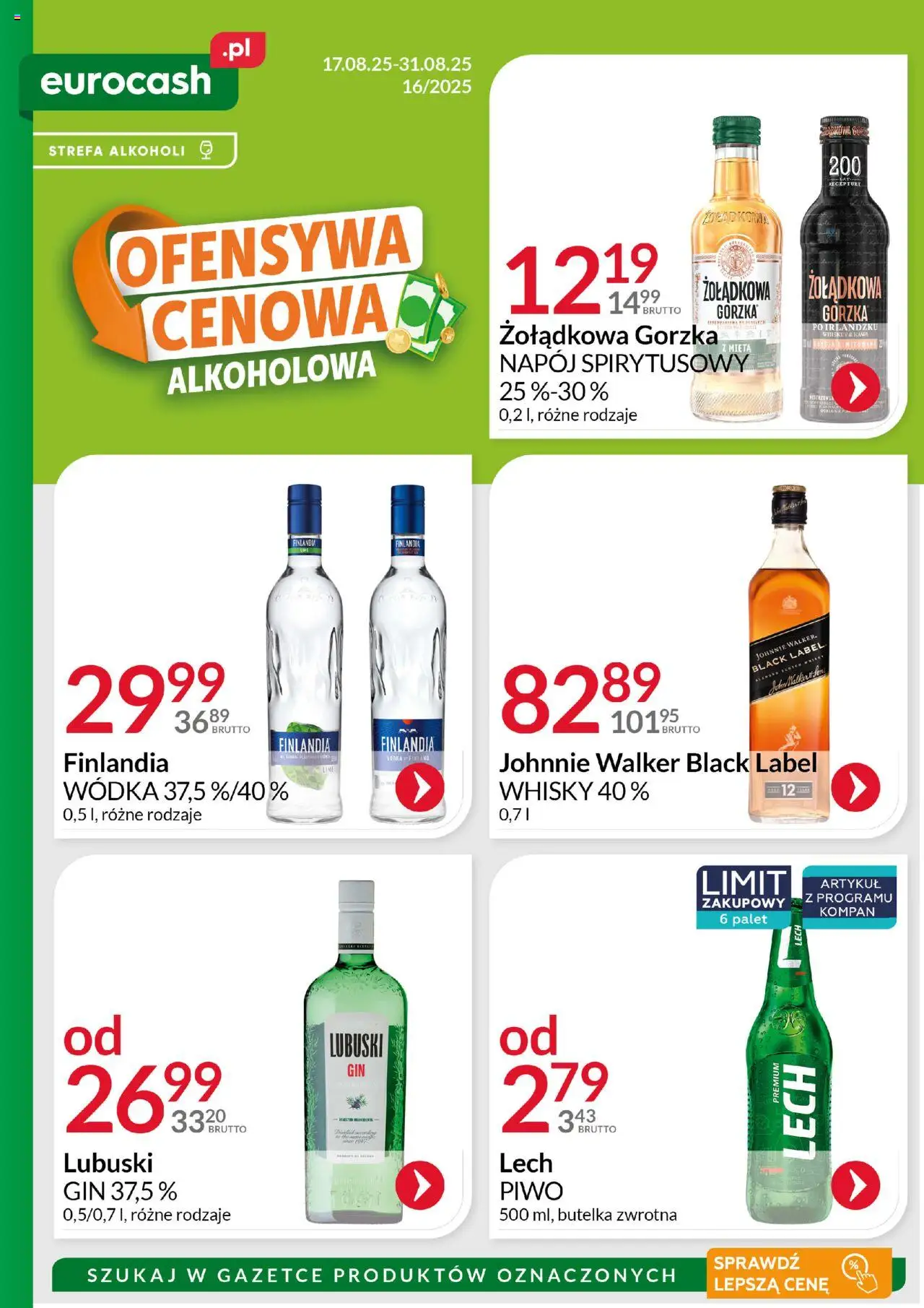 Eurocash Gazetka - Ofensywa Cenowa Alkoholowa od 17.08.2025 | Strona: 1 | Produkty: Black Label, Kawa, Vodka, Whisky