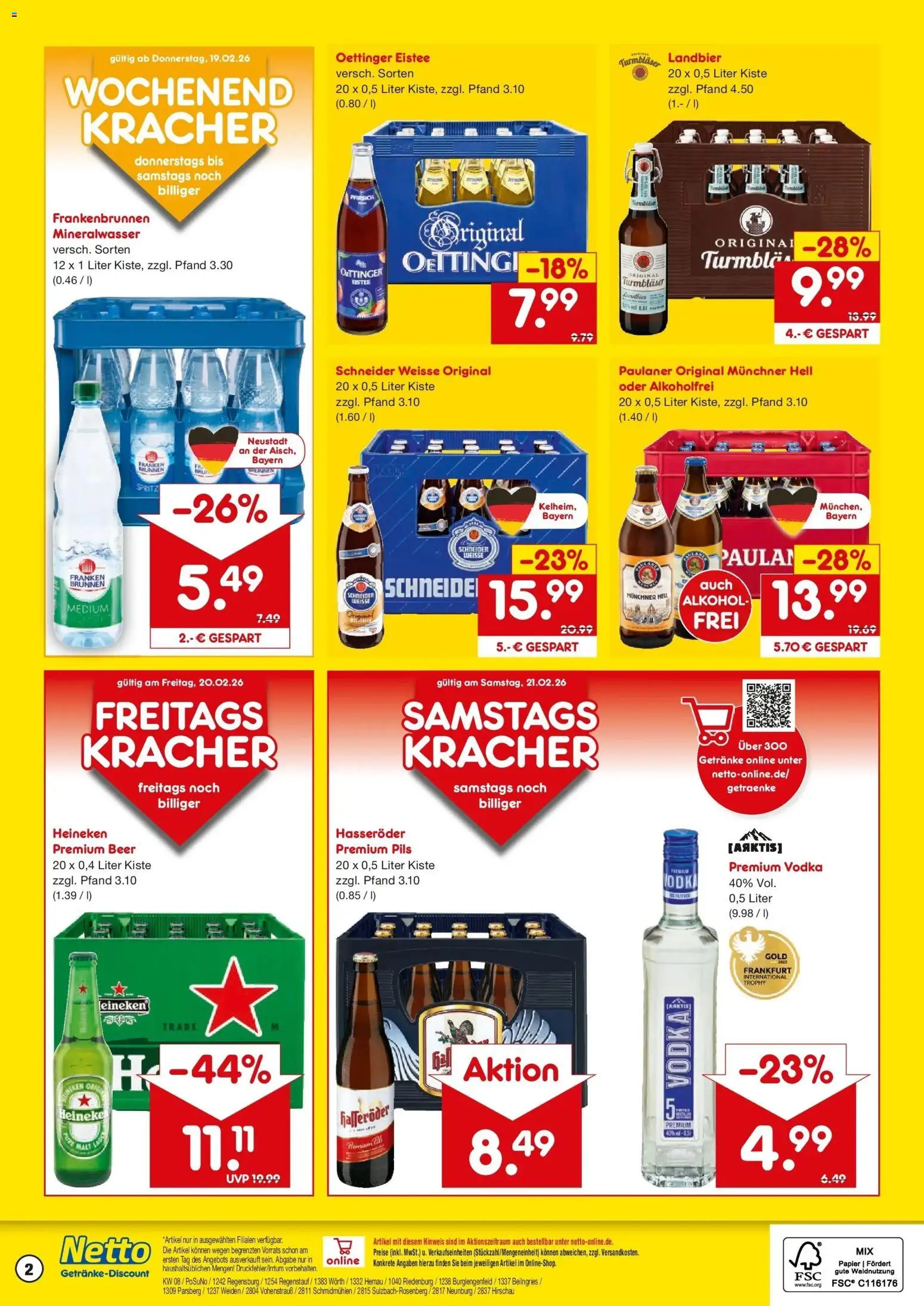 Netto Marken-Discount prospekt Schmidmühlen	 – gültig ab 16.02.2026 | Seite: 2 | Produkte: Pils, Mineralwasser, Heineken, Pfirsich