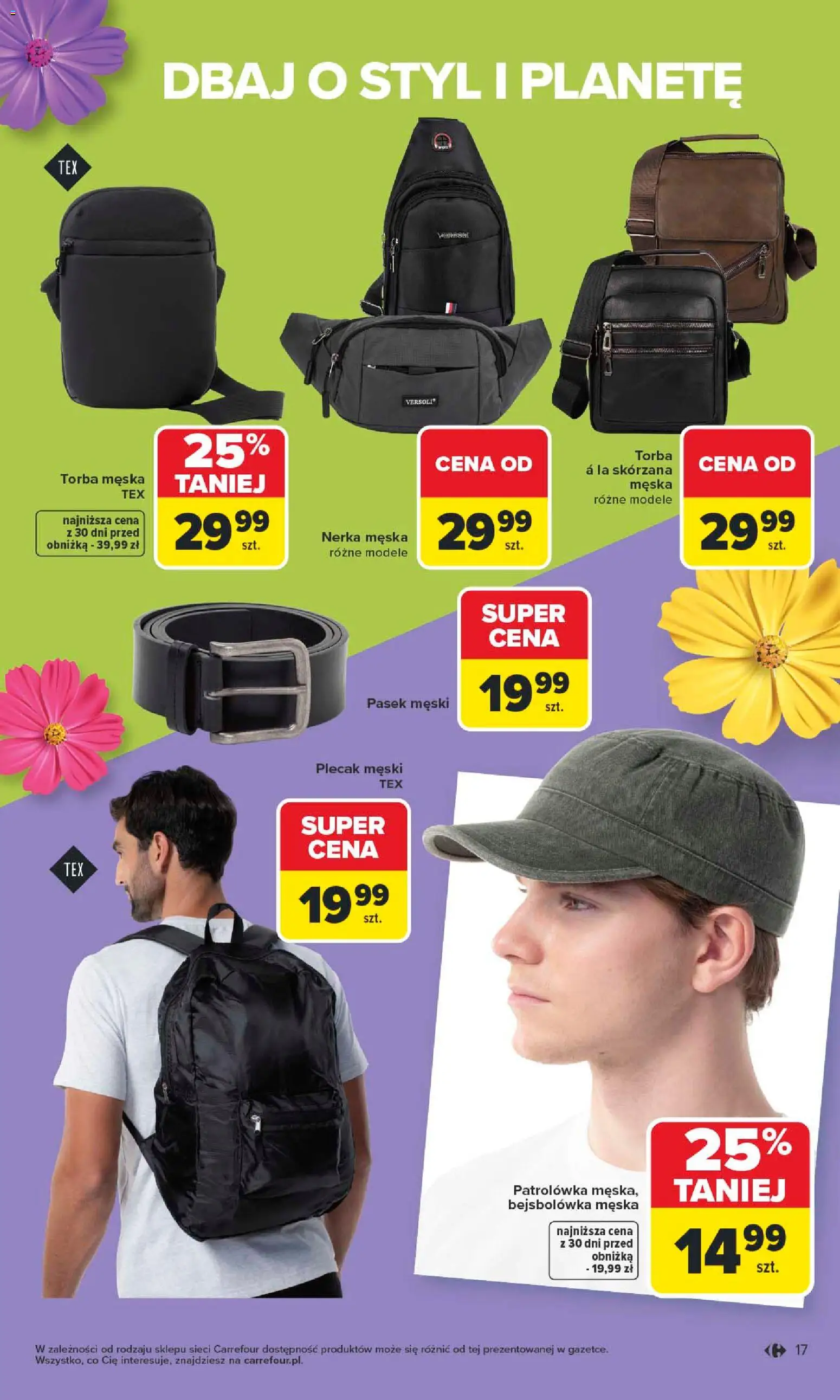 Carrefour gazetka - TEX na spotkanie z wiosną od 07.04.2026 | Strona: 17 | Produkty: Plecak, Pasek, Torba