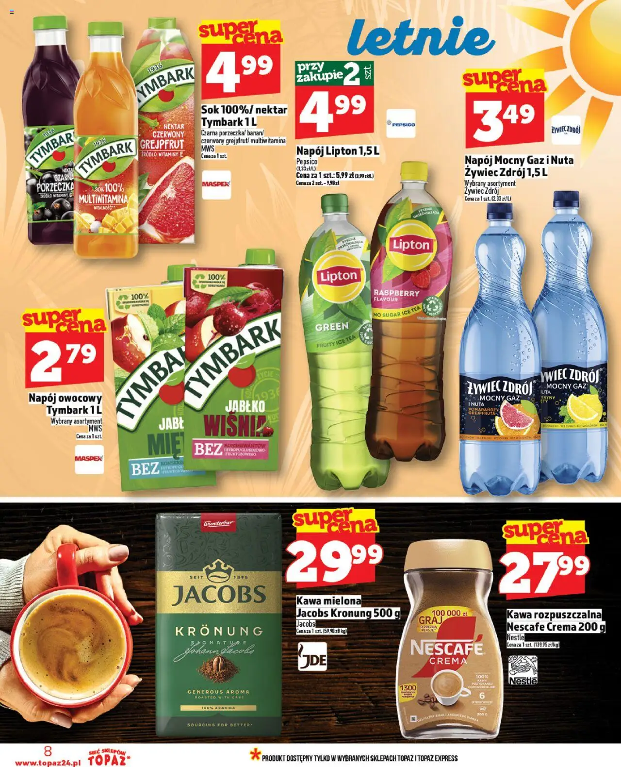 Topaz Gazetka od 14.08.2025 | Strona: 8 | Produkty: Nescafe, Kawa, Sok, Grejpfrut