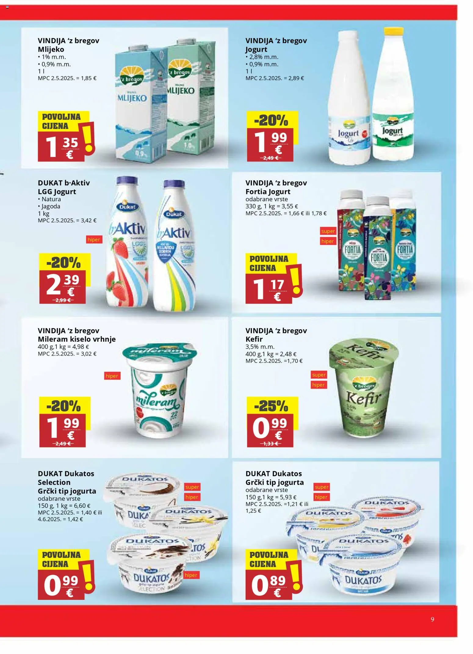 Ribola katalog | vrijedi od 04.02.2026 | Stranica: 9 | Proizvodi: Vindija, Mlijeko, Jogurt, Mileram