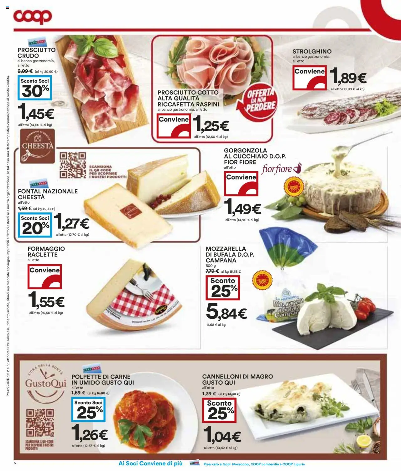 Volantino COOP del 02.10.2025 | Pagina: 6 | Prodotti: Prosciutto Crudo, Formaggio, Prosciutto, Data