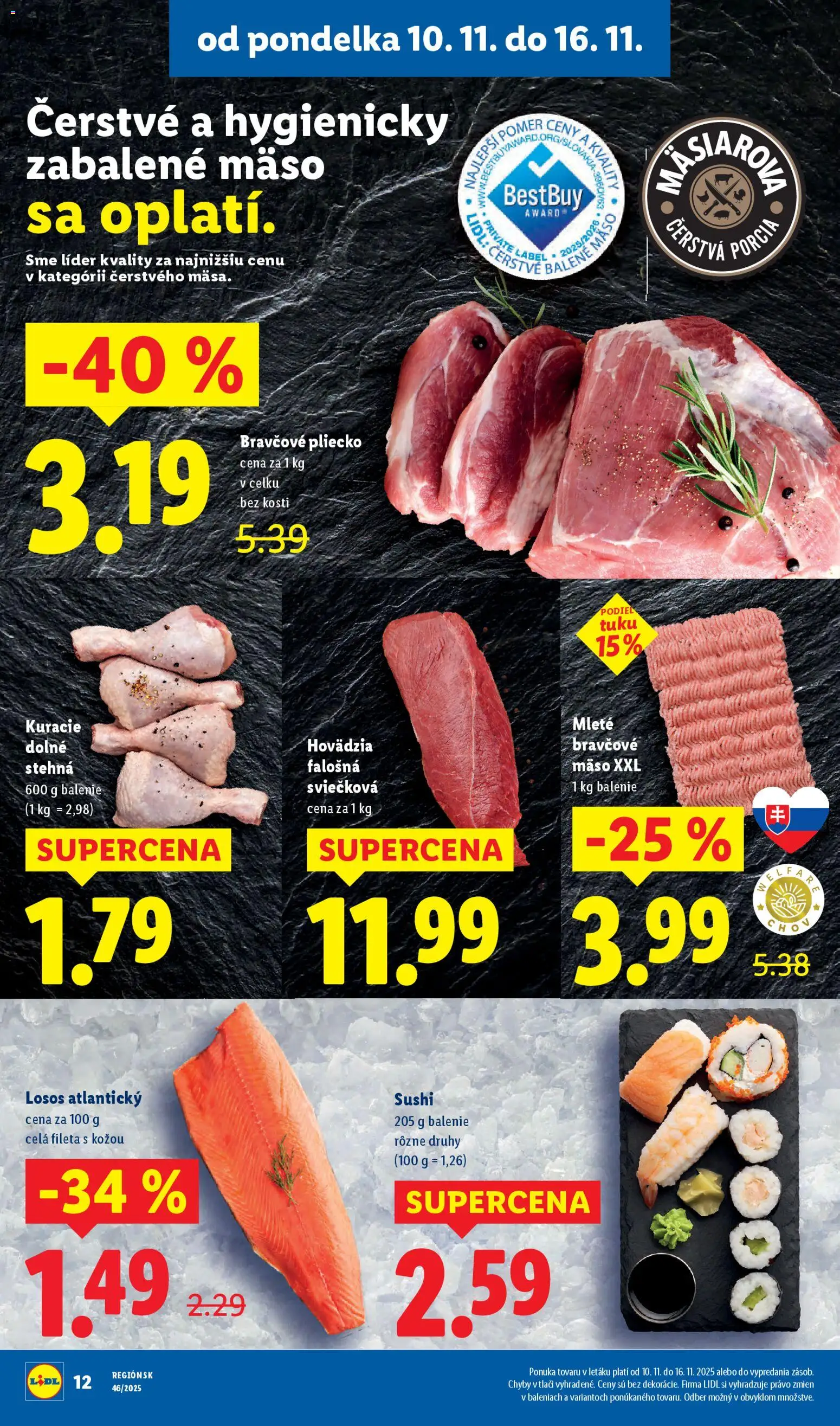Nové Lidl akcie – leták je platný od 13.11.2025 | Strana: 57 | Produkty: Losos, Bravčové mäso, Sushi