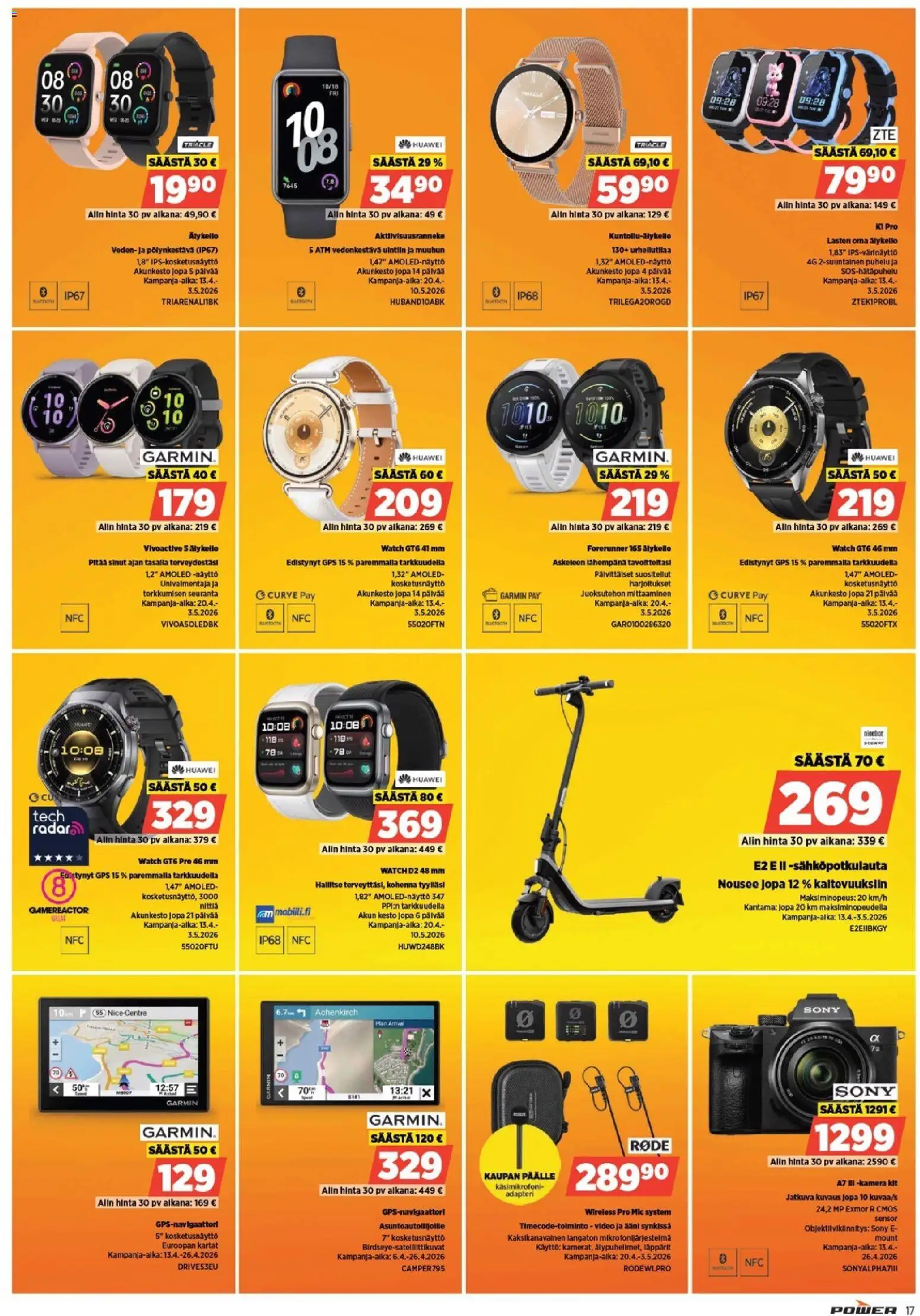 Power tarjoukset – voimassa 18.04.2026 alkaen | Sivu: 18 | Tuotteet: Sähköpotkulauta, Kello, Näyttö, Video