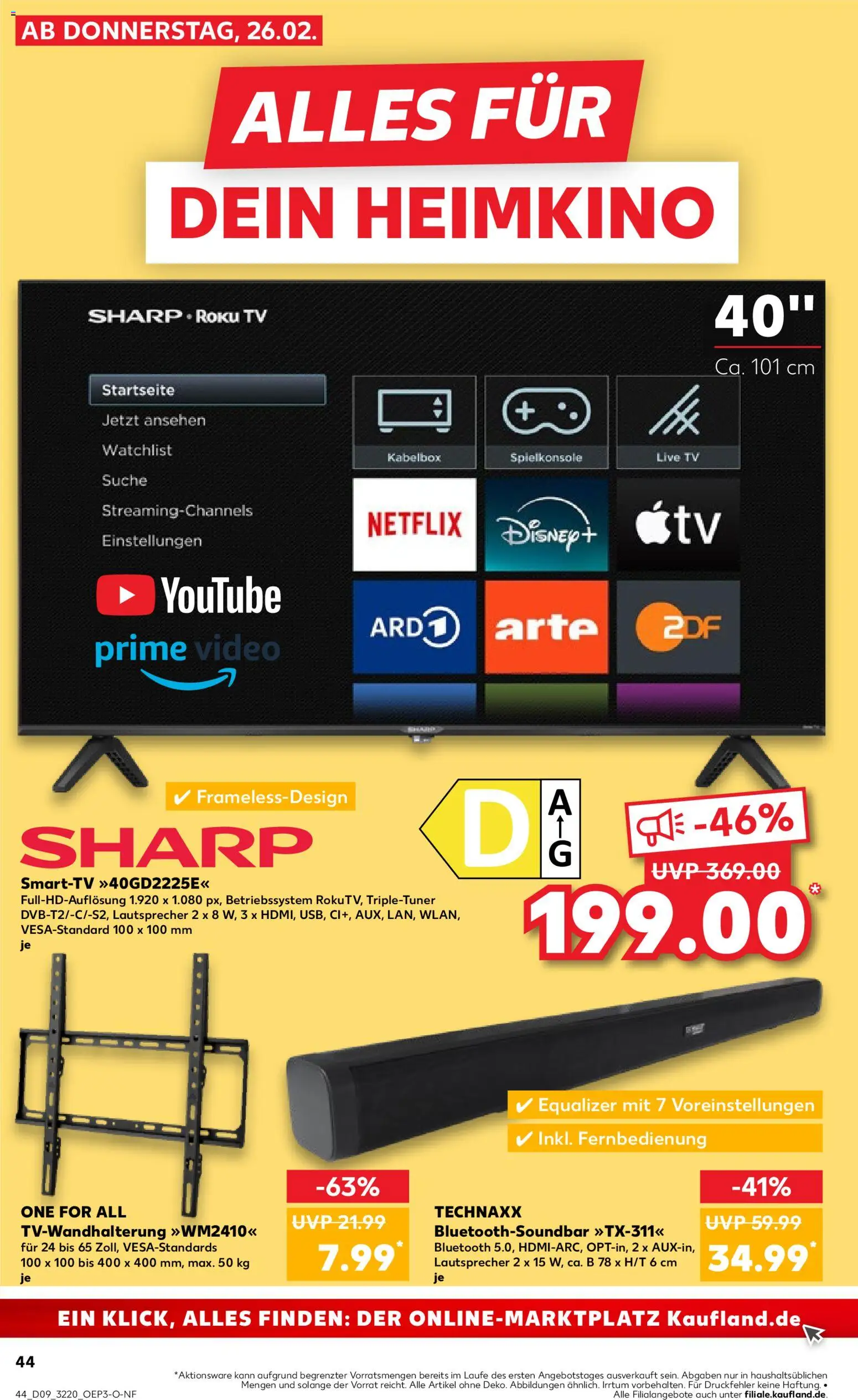 Kaufland prospekt Potsdam	 – gültig ab 26.02.2026 | Seite: 44 | Produkte: Smart TV, Soundbar, Heimkino, TV