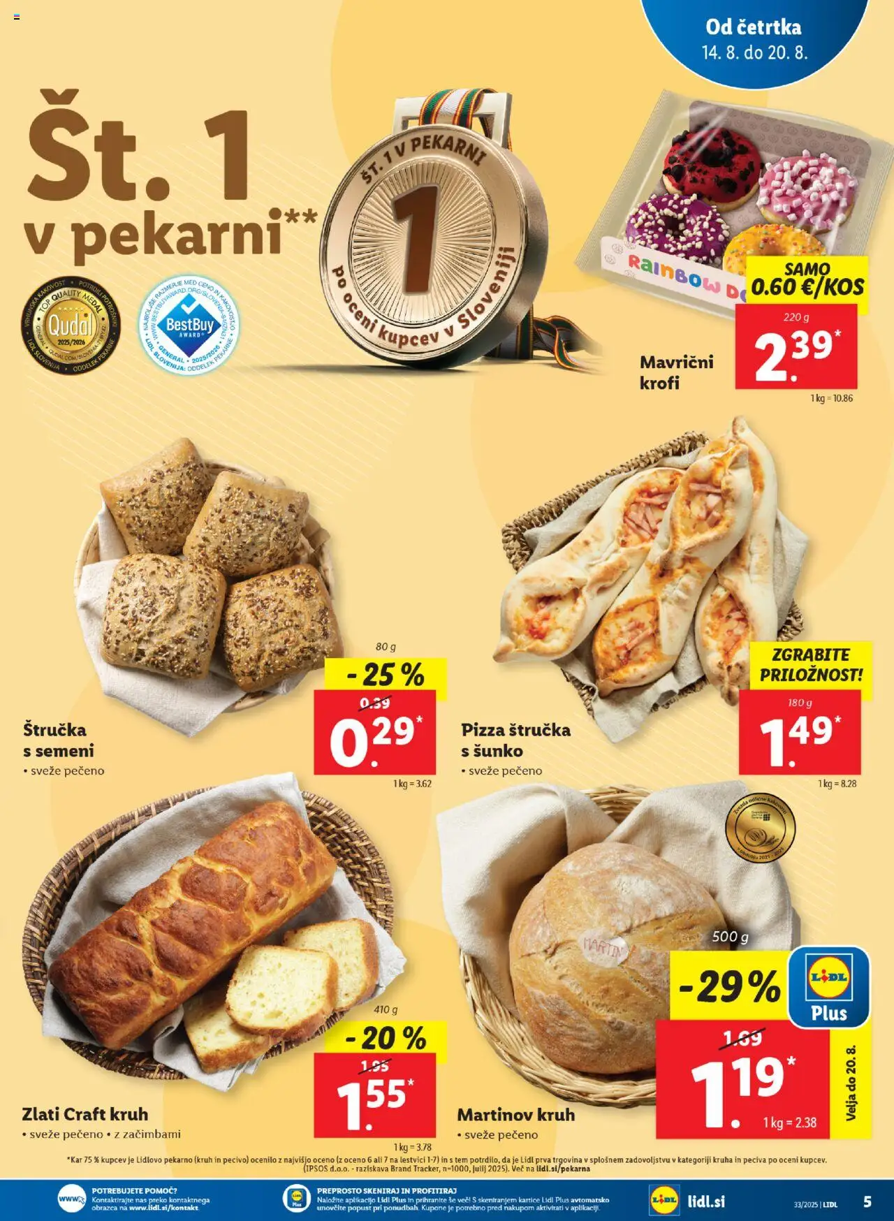 Lidl - Ljubljana │ velja od 14.08.2025 | Stran: 5 | Izdelki: Štručka, Kruh