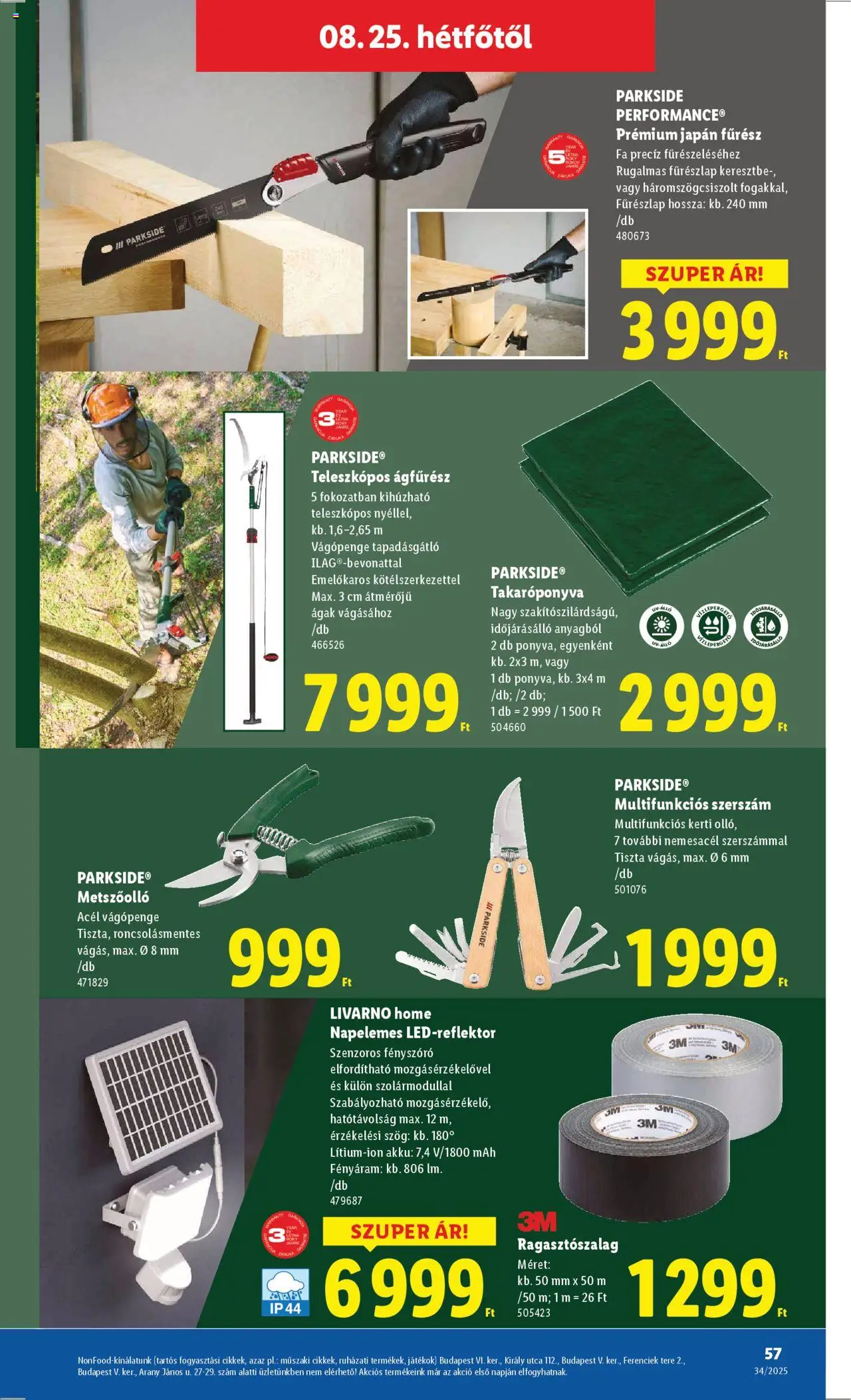 Lidl akciós ujság - amely érvényes a következő dátumtól: 21.08.2025 | Oldal: 57 | Termékek: Parkside, Takaróponyva, Játékok, Metszőolló