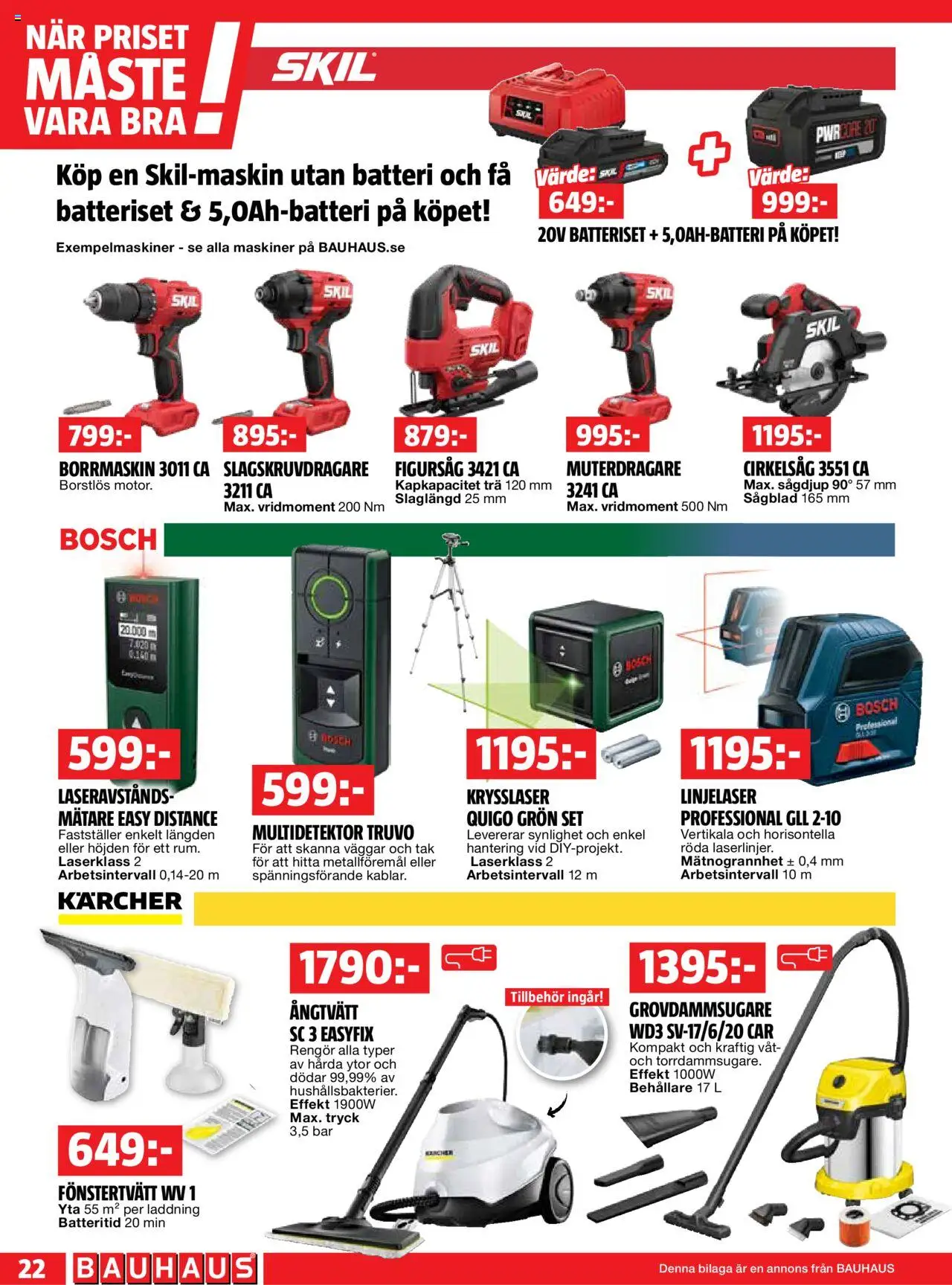 Bauhaus reklamblad aktuell från 29.09.2025 | Sida: 22 | Produkter: Batteri, Set, Fönstertvätt, Ångtvätt