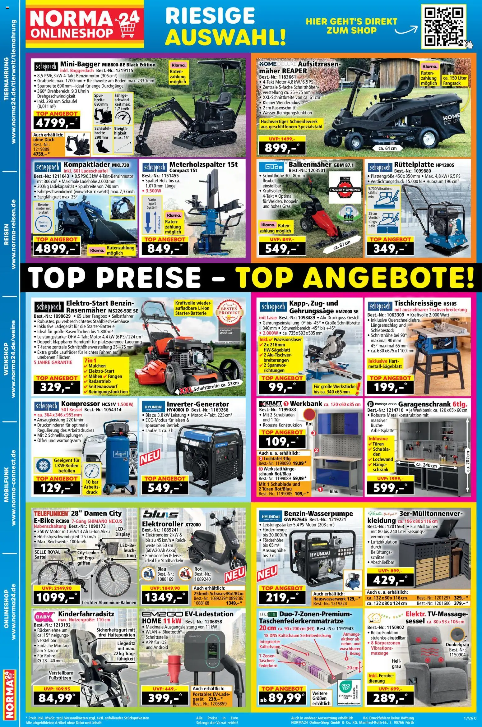 Norma Onlineshop – gültig ab 20.04.2026 | Seite: 2 | Produkte: Top, Rasenmäher, Sessel, Tür