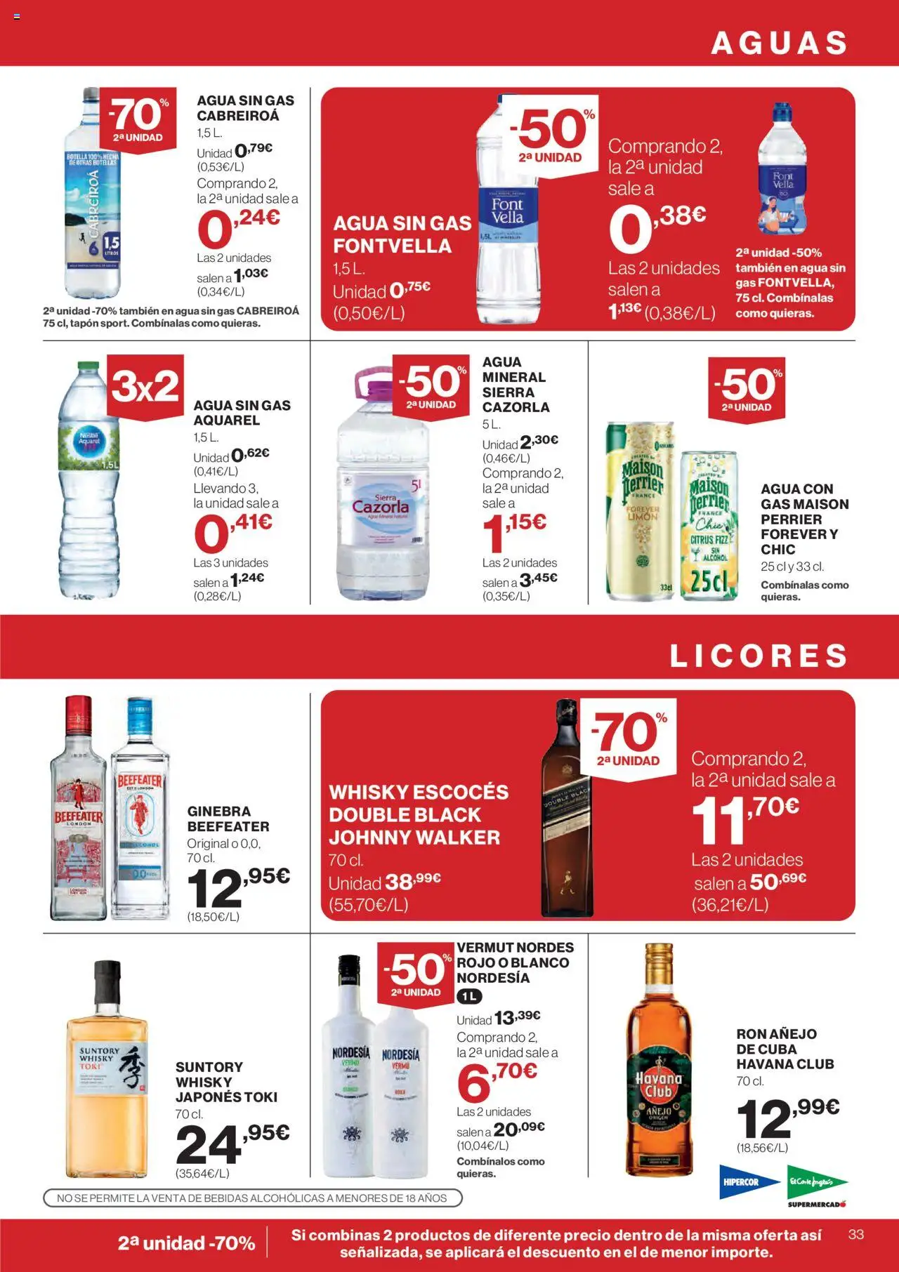 Hipercor catálogo │ válido desde el 25.09.2025 | Página: 35 | Productos: Ron, Ginebra, Whisky, Agua mineral