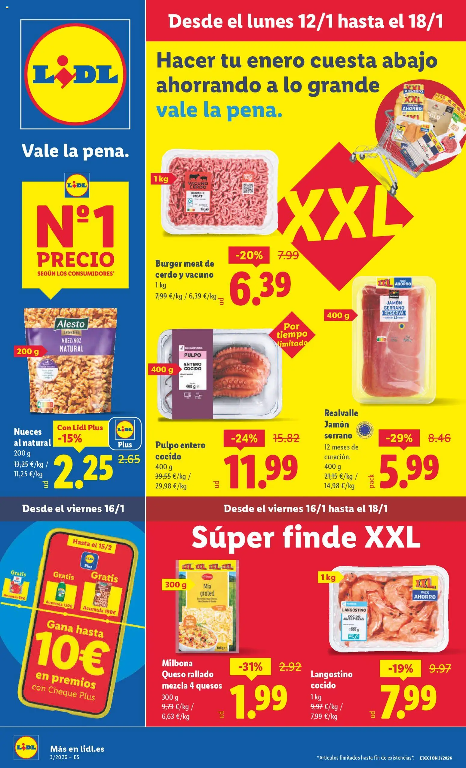 Lidl folleto │ válido desde el 12.01.2026 | Página: 1 | Productos: Jamón serrano, Queso, Jamón, Cerdo