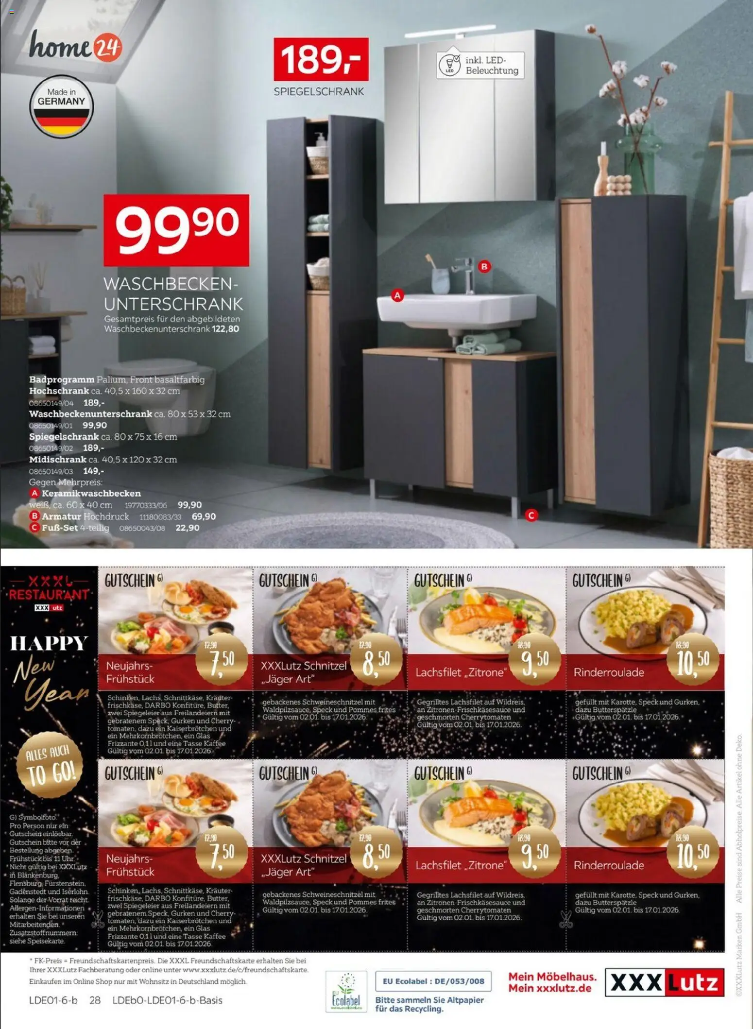 XXXL Lutz Prospekt 	 – gültig ab 02.01.2026 | Seite: 44 | Produkte: Kaffee, Waschbecken, Armatur, Spiegelschrank