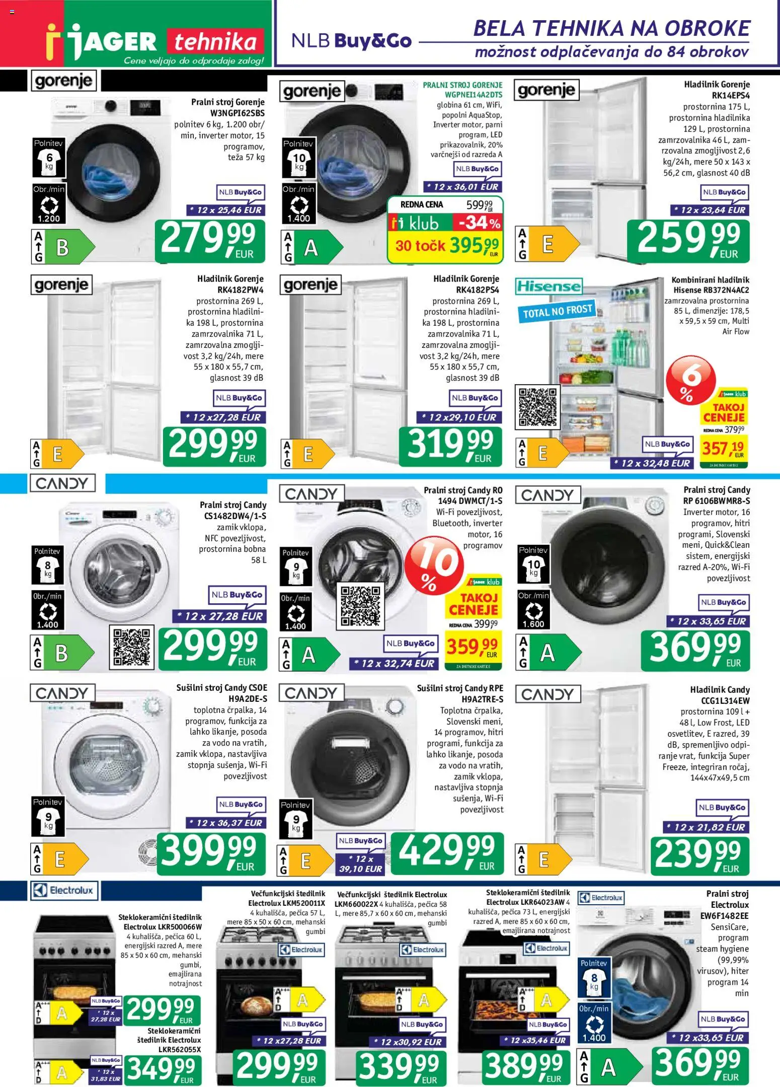 Novi Jager katalog ponudbe – veljaven od 15.04.2026 | Stran: 12 | Izdelki: Hladilnik, Susilni stroj, Pecica, Štedilnik