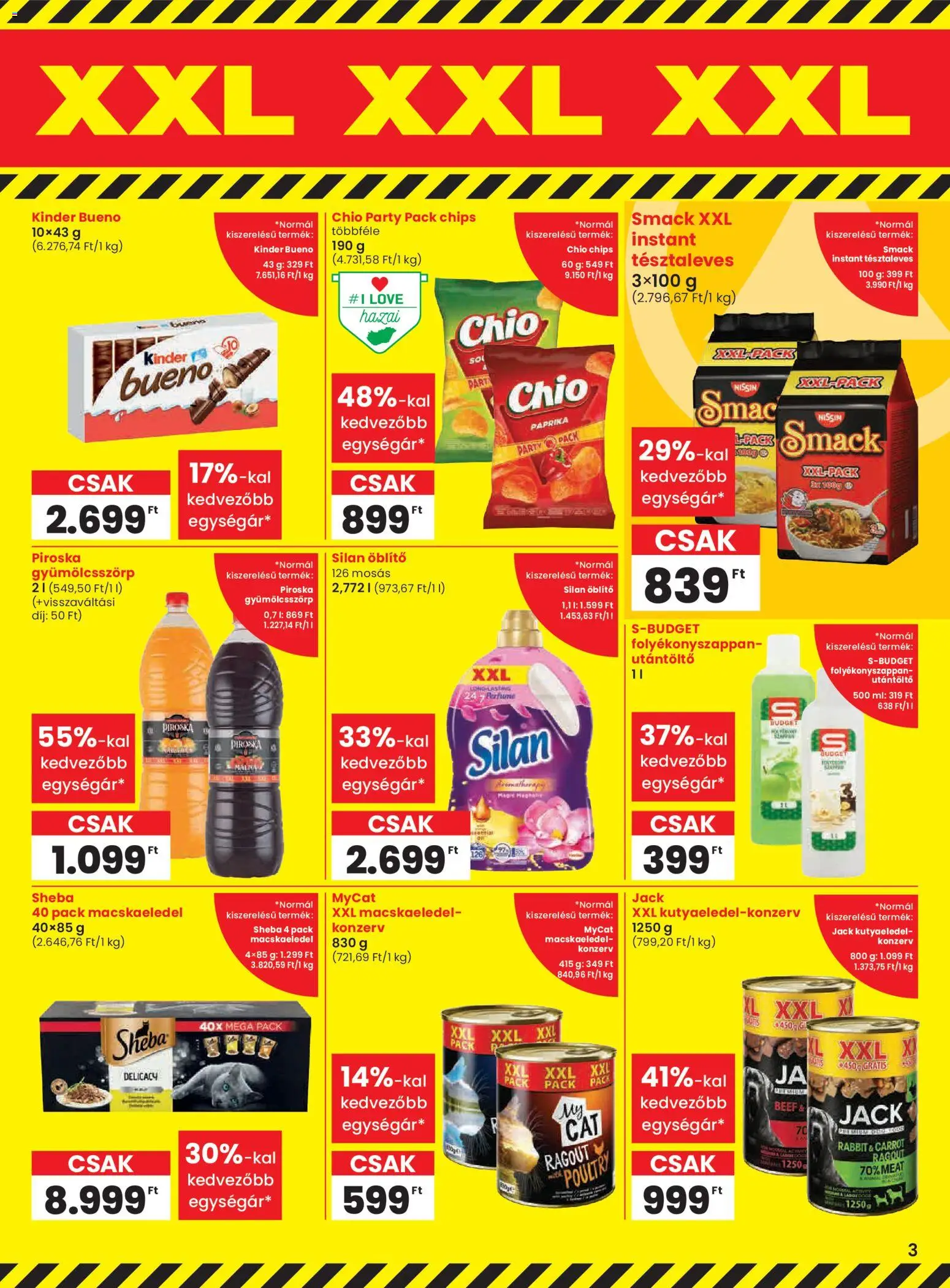 Spar akciós ujság - amely érvényes a következő dátumtól: 13.11.2025 | Oldal: 3 | Termékek: Chips, Macskaeledel, Kutyaeledel, Öblítő