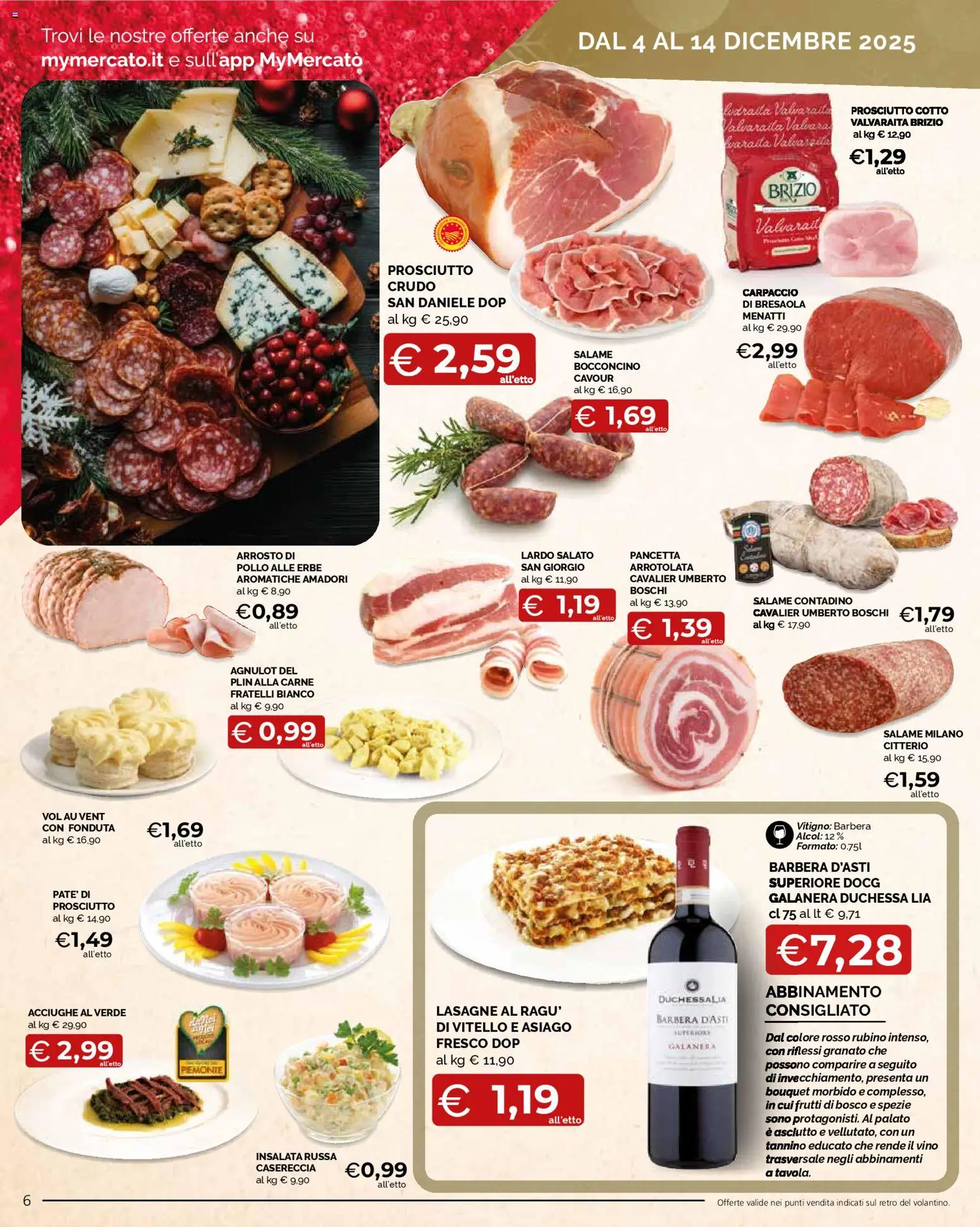 Volantino Mercatò del 04.12.2025 | Pagina: 6 | Prodotti: Pollo, Bresaola, Pancetta, Acciughe