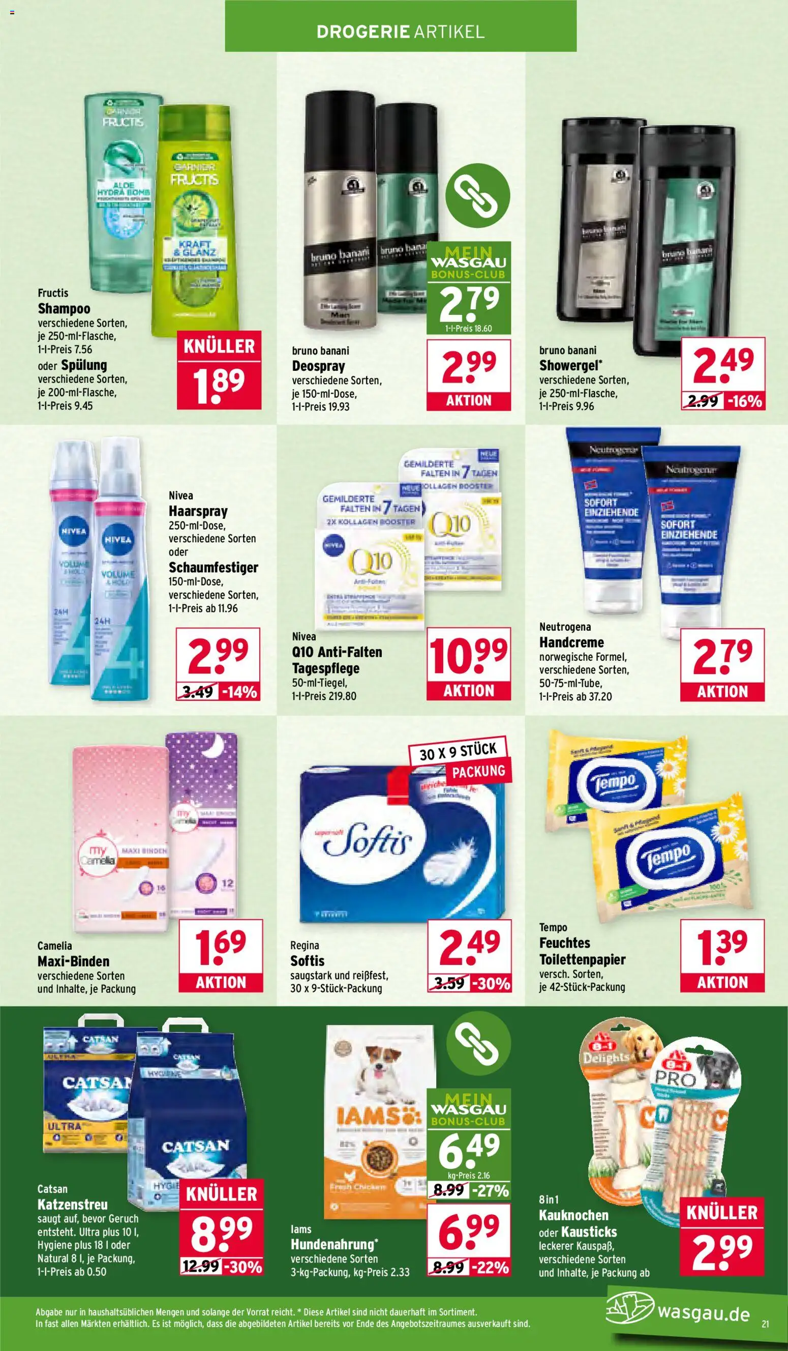 Wasgau Prospekt 	 – gültig ab 12.01.2026 | Seite: 21 | Produkte: Catsan, Spülung, Handcreme, Deospray