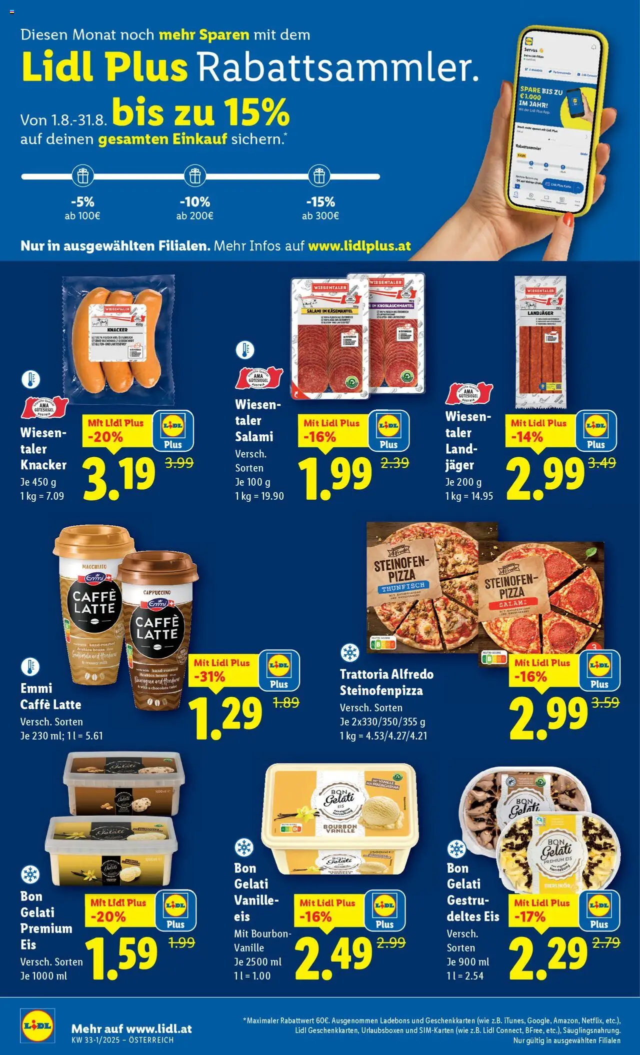 Lidl Flugblatt - Altenmarkt im Pongau, St. Johann im Pongau, Zell am See gültig ab 07.08.2025 | Seite: 40 | Produkte: Eis, Salami, Pizza, Bourbon