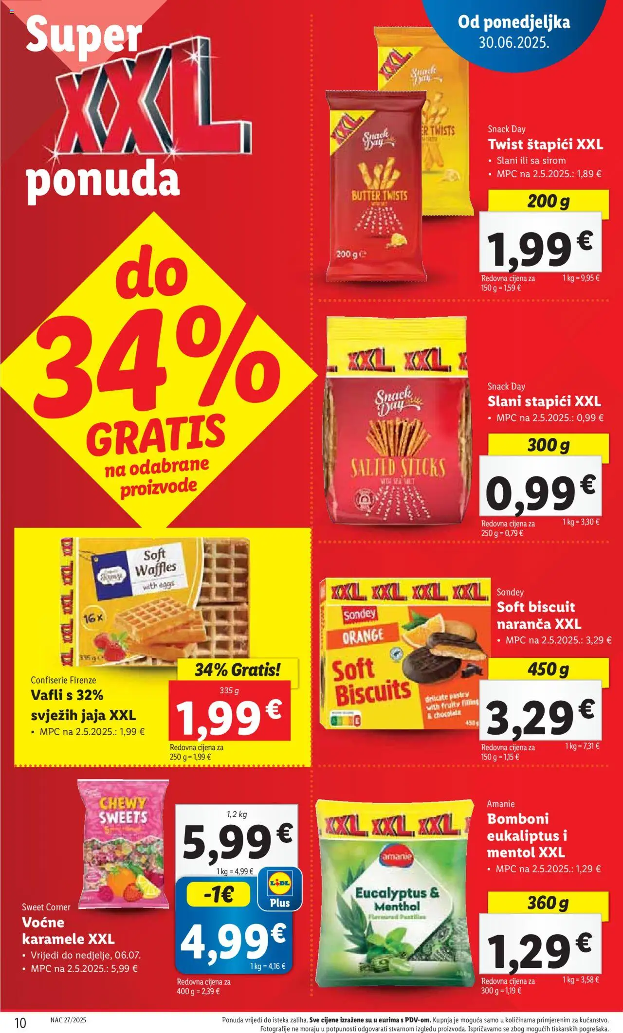 Lidl katalog | vrijedi od 30.06.2025 | Stranica: 10 | Proizvodi: Jaja, Bomboni, Vafli, Štapići