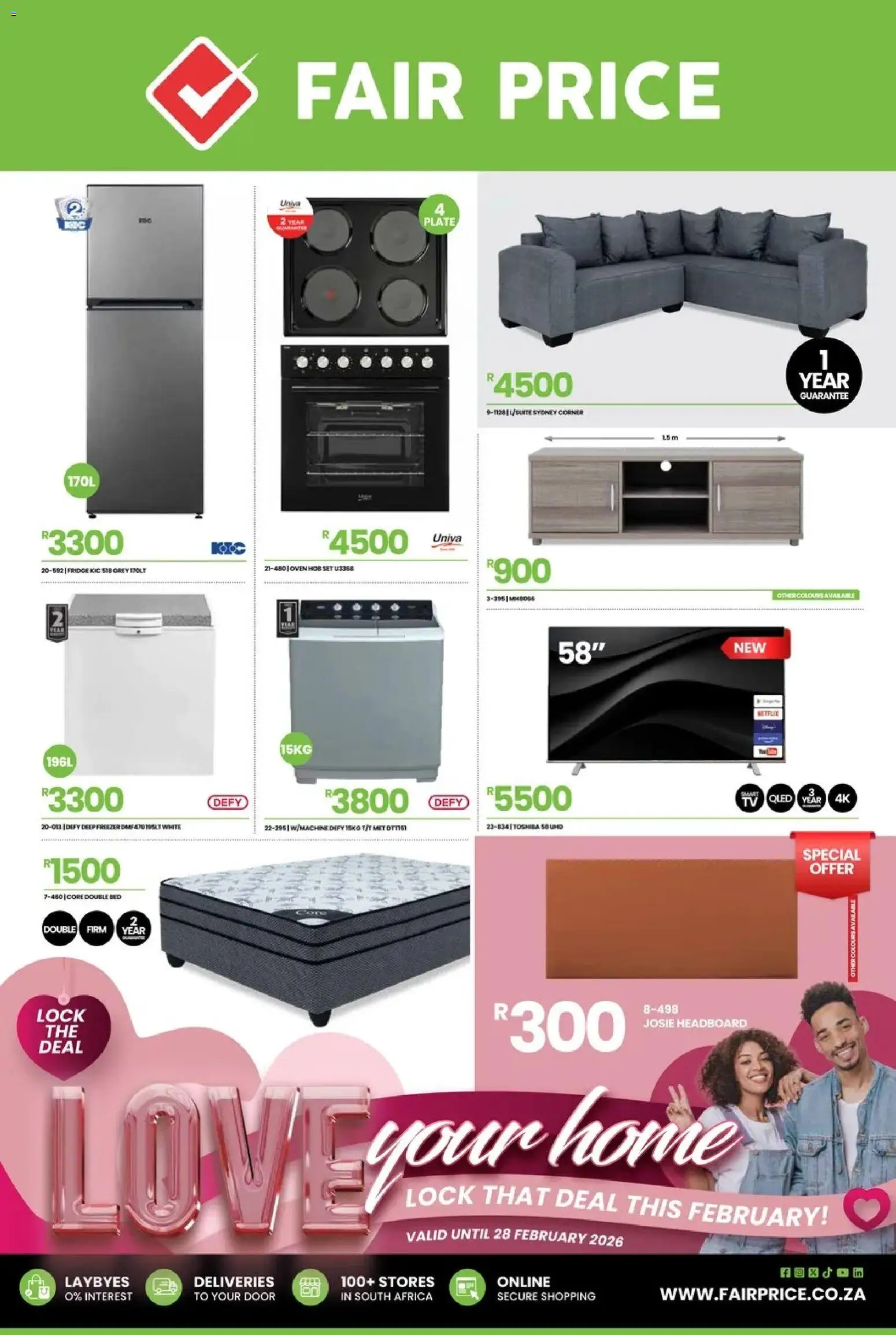 New Fair Price catalogue – valid from 01.02.2026 | Page: 1 | Products: Hob, Double bed, Lock, Bed