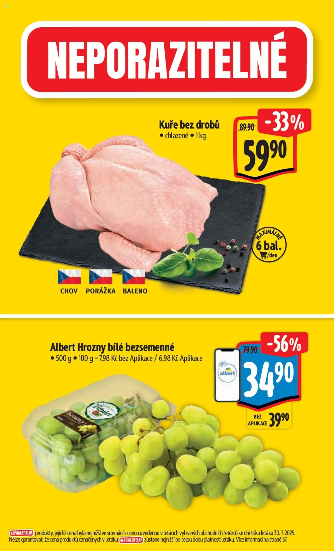 Albert leták - Hypermarket od 06.08.2025 | Strana: 2 | Produkty: Kuře, Hrozny