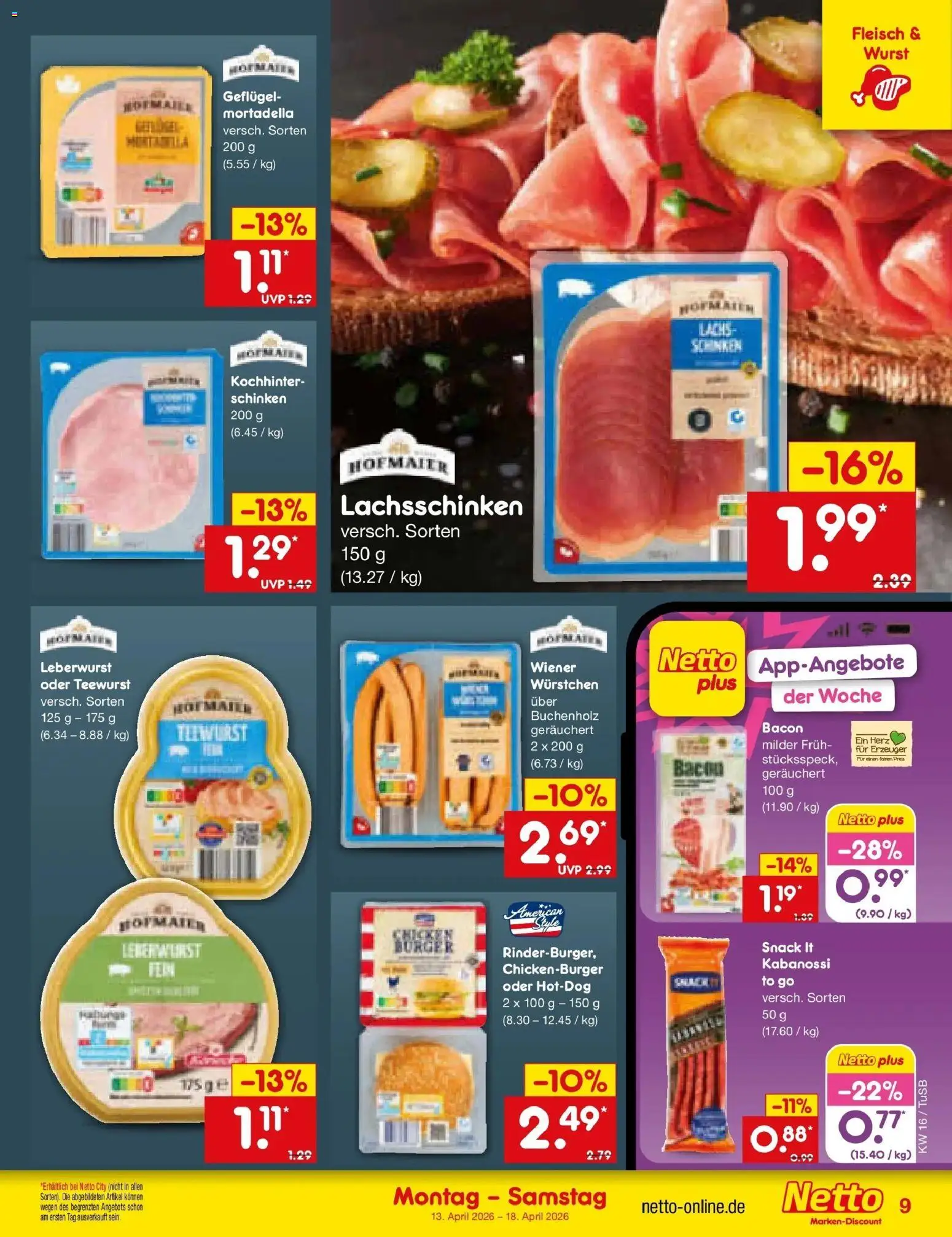 Netto Marken-Discount Prospekt Lahr-Langenwinkel	 – gültig ab 13.04.2026 | Seite: 9 | Produkte: Lachs, Wurst, Schinken, Fleisch