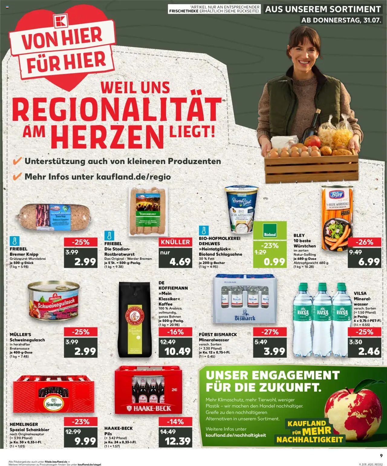 Kaufland prospekt Bremen	 - gültig ab dem 31.07.2025 | Seite: 9 | Produkte: Schlagsahne, Kaffee, Mineralwasser, Wasser