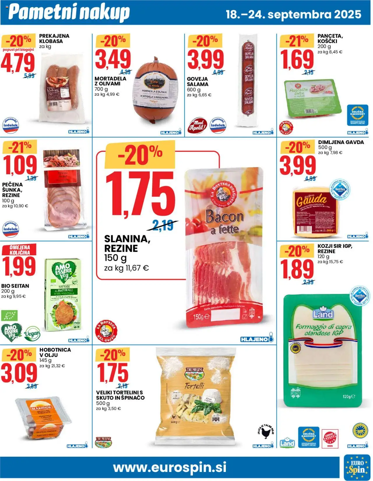 Novi Eurospin katalog ponudbe – veljaven od 18.09.2025 | Stran: 5 | Izdelki: Mortadela, Hobotnica, Sir, Salama