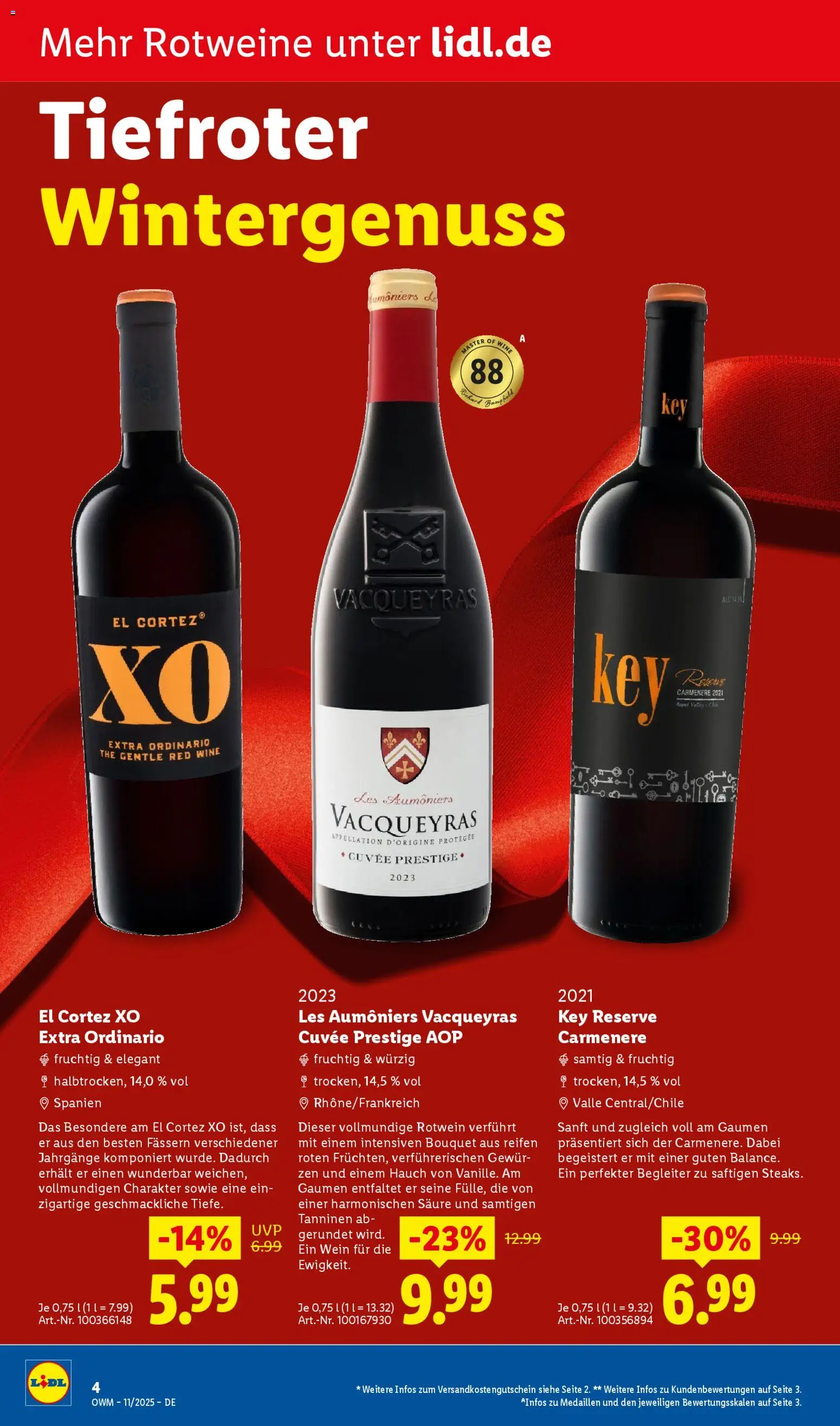 Lidl - Prospekt – gültig ab 01.11.2025 | Seite: 4 | Produkte: Rotwein, Wein