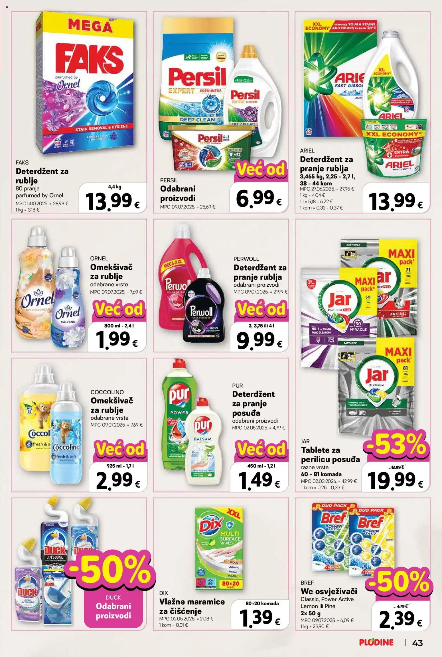 Plodine katalog | vrijedi od 01.04.2026 | Stranica: 51 | Proizvodi: Faks, Deterdžent za pranje rublja, Omekšivač, Coccolino