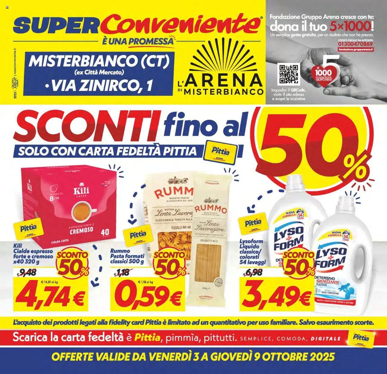 Volantino SuperConveniente del 03.10.2025 | Pagina: 1 | Prodotti: Caffè, Tè, Pasta, Fusilli