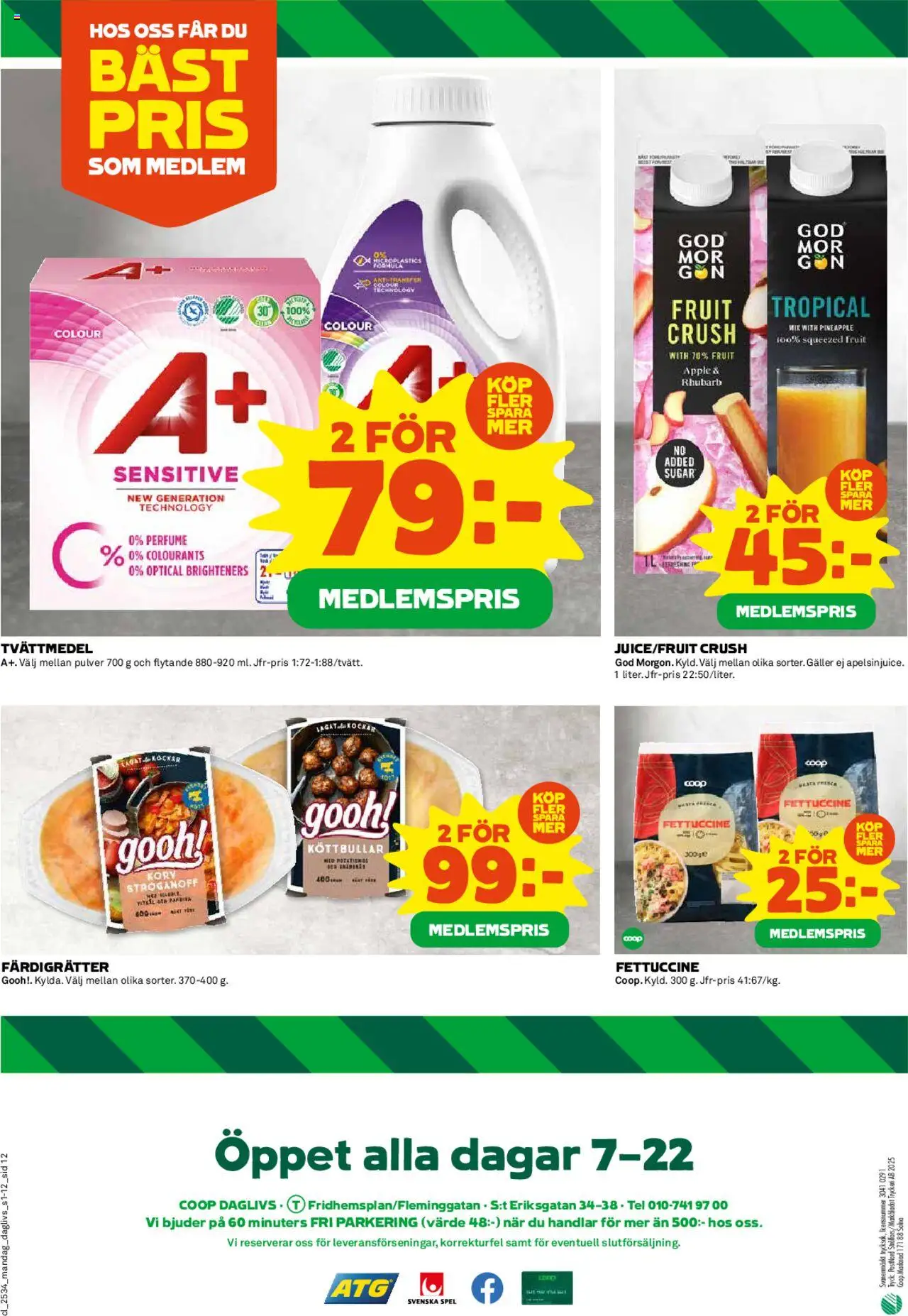 Coop Daglivs reklamblad aktuell från 18.08.2025 | Sida: 12 | Produkter: Köttbullar, Tvättmedel, Galler, Spel