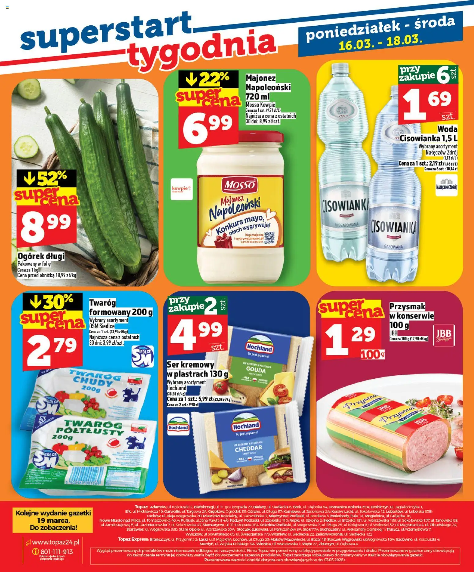 Topaz gazetka od 12.03.2026 | Strona: 28 | Produkty: Ser, Cheddar, Woda, Majonez