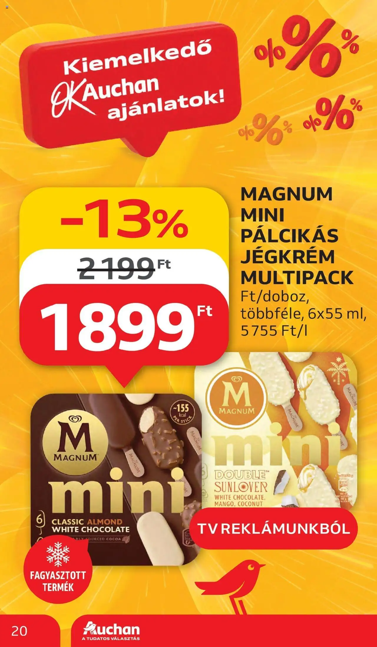 Auchan akciós ujság - amely érvényes a következő dátumtól: 05.06.2025 | Oldal: 20 | Termékek: Magnum, TV, Jégkrém, Pálcikás jégkrém