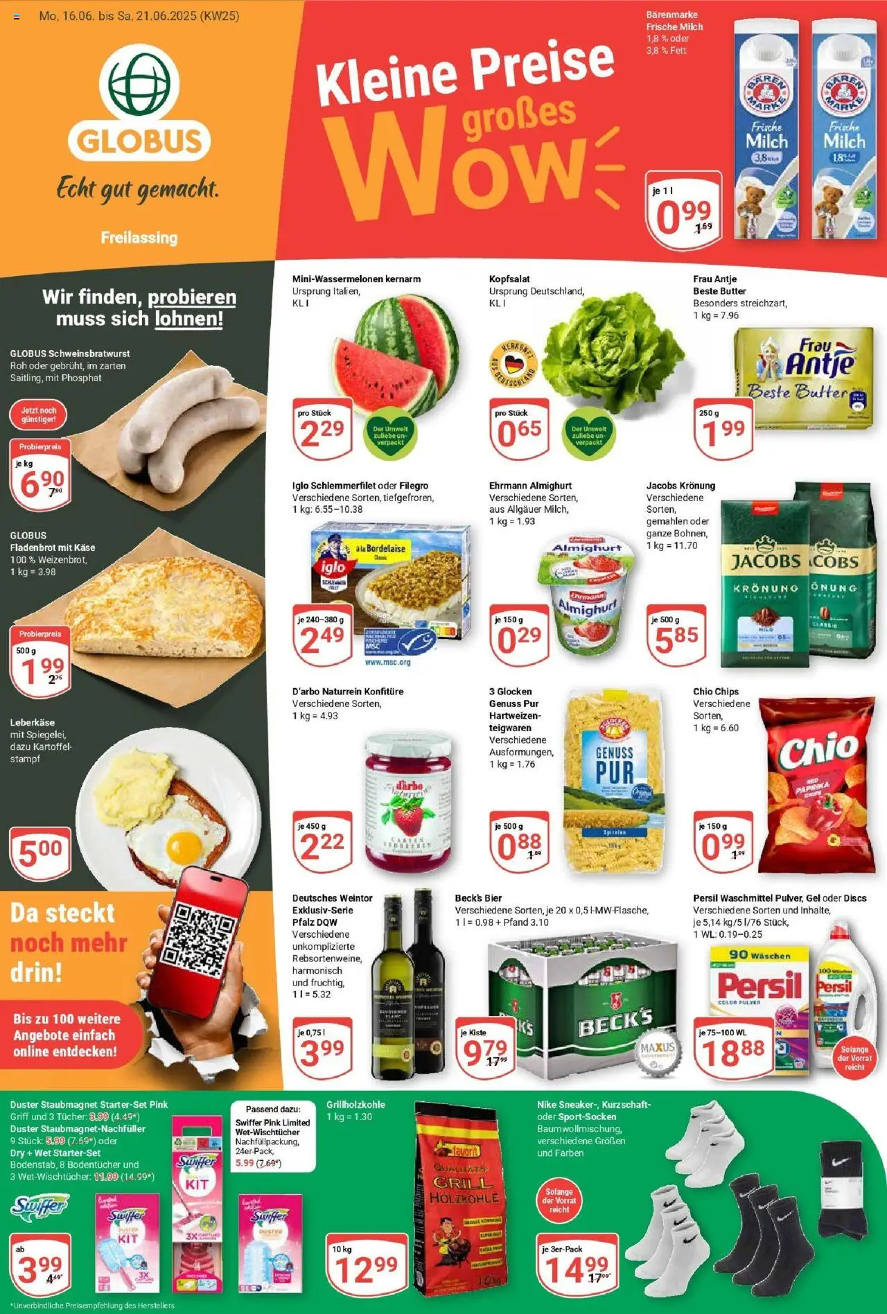 Globus prospekt Freilassing	 - gültig ab dem 15.06.2025 | Seite: 1 | Produkte: Milch, Bier, Paprika, Leberkase