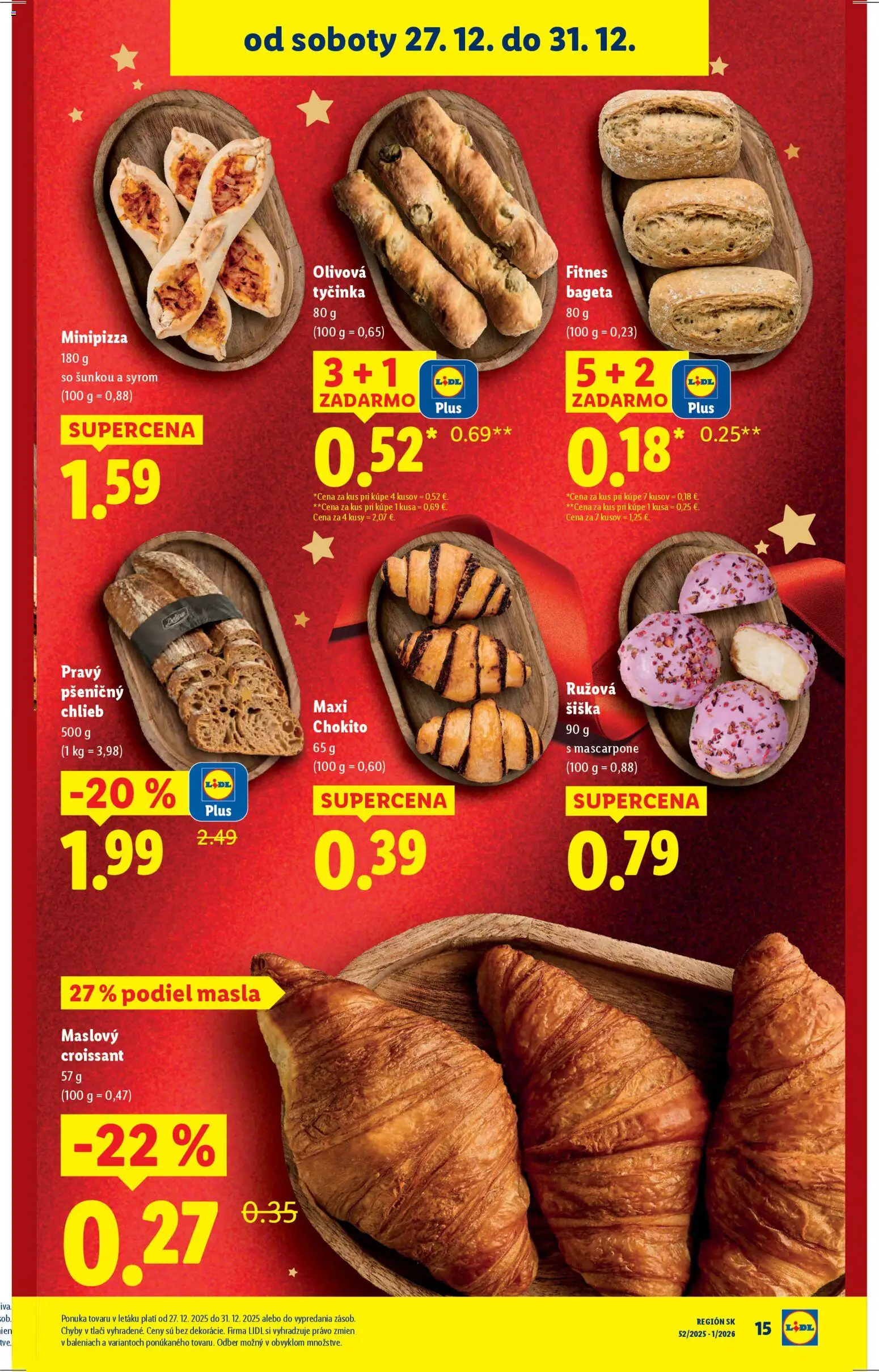 Nové Lidl akcie – leták je platný od 27.12.2025 | Strana: 19 | Produkty: Chlieb, Croissant, Mascarpone