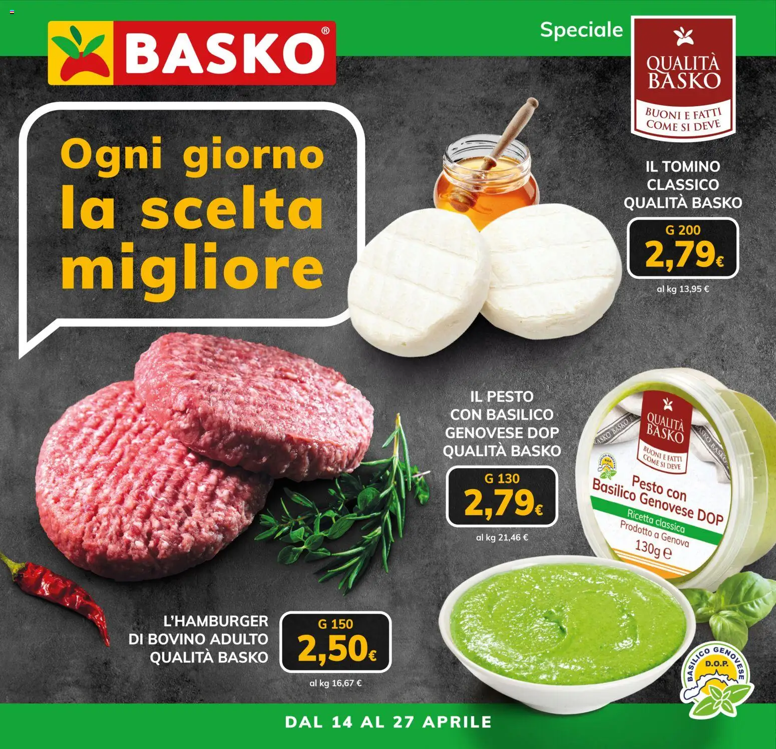 Volantino Basko del 14.04.2026 | Pagina: 1 | Prodotti: Bovino, Pesto, Basilico, Tomino