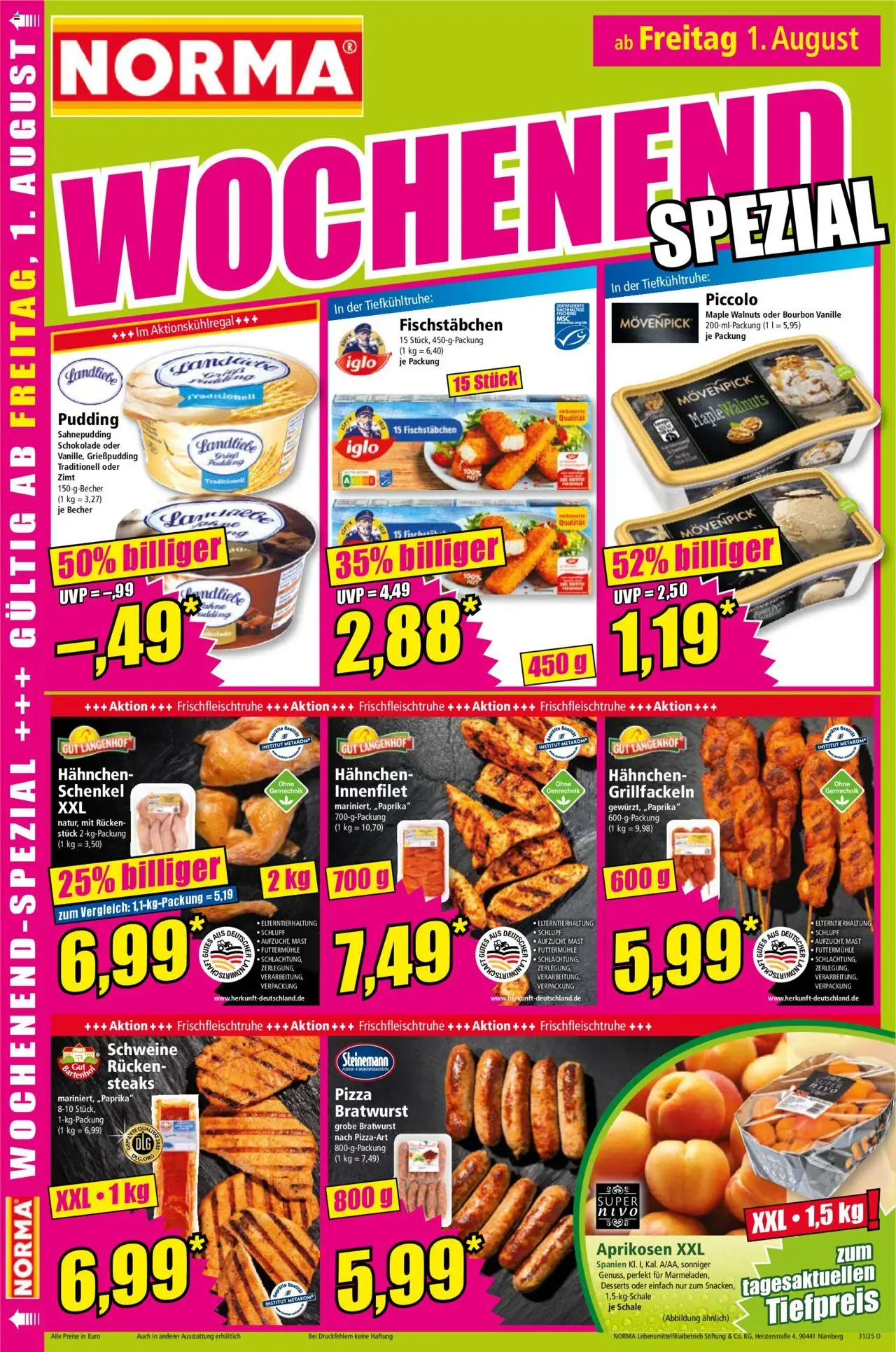 Norma Prospekt 	 - gültig ab dem 28.07.2025 | Seite: 16 | Produkte: Iglo, Bratwurst, Pudding, Bourbon