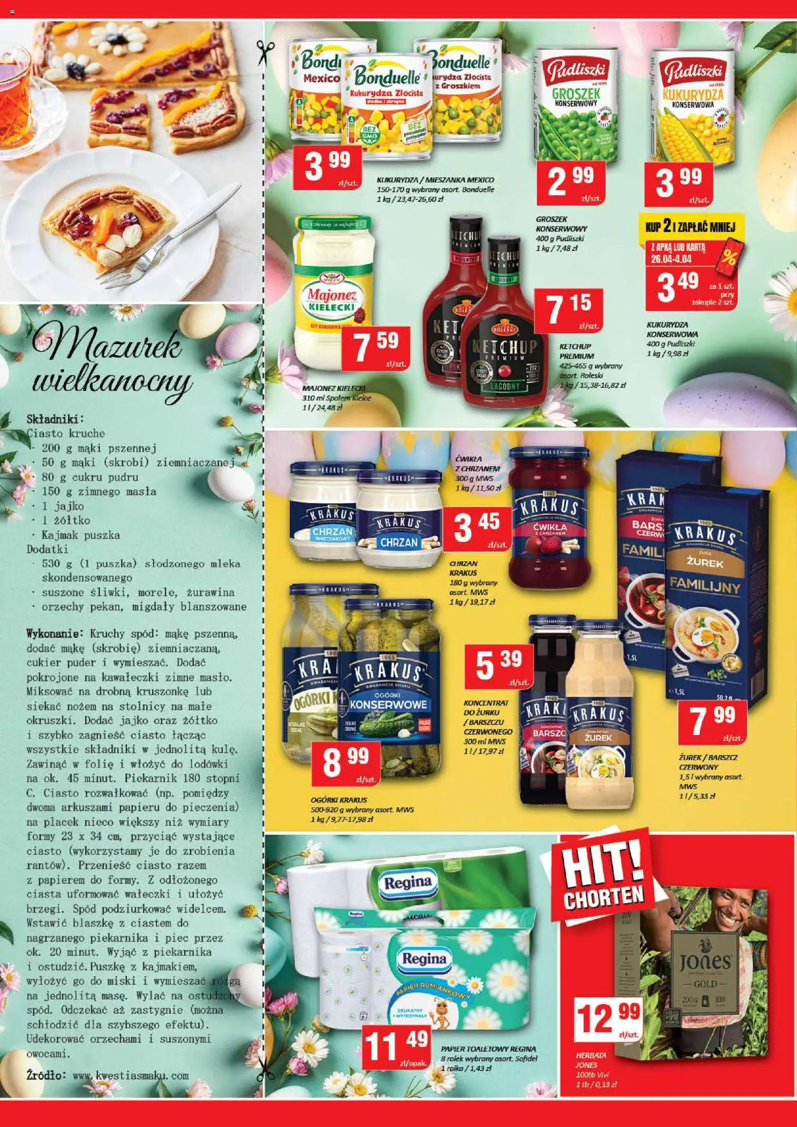 Chorten gazetka od 26.03.2026 | Strona: 4 | Produkty: Groszek, Kukurydza, Majonez, Ogórki konserwowe