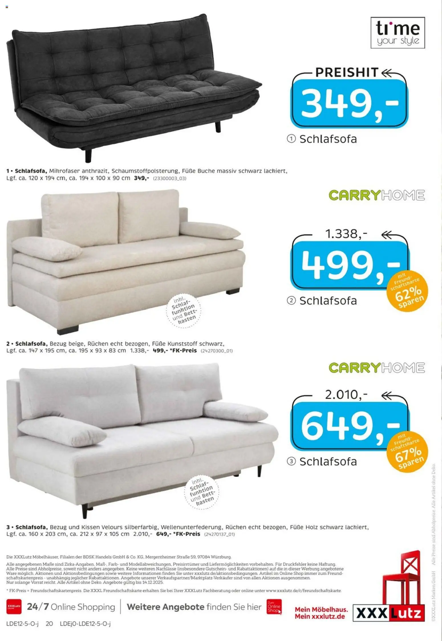 XXXL Lutz Junges Wohnen – gültig ab 30.11.2025 | Seite: 20 | Produkte: Schlafsofa, Bett, Kissen