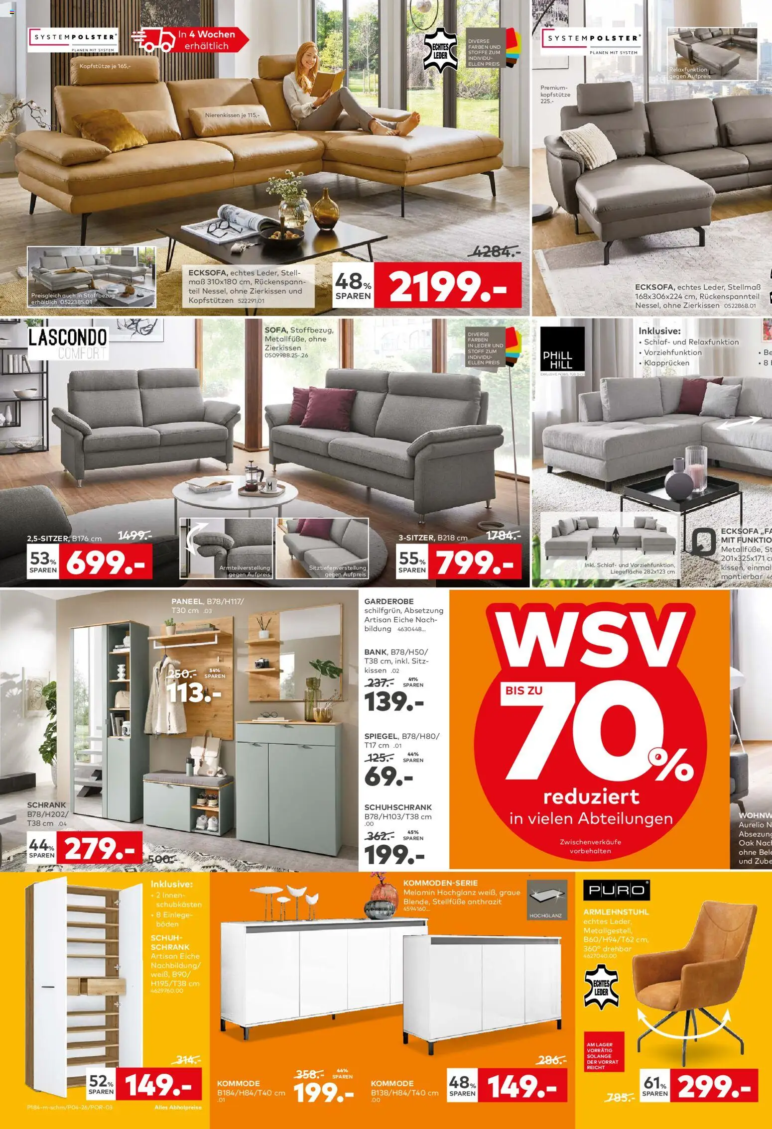 Porta! Bis zu 70% auf Möbel sparen beim WSV - Berlin – gültig ab 18.01.2026 | Seite: 2 | Produkte: Kissen, Kommode, Schrank