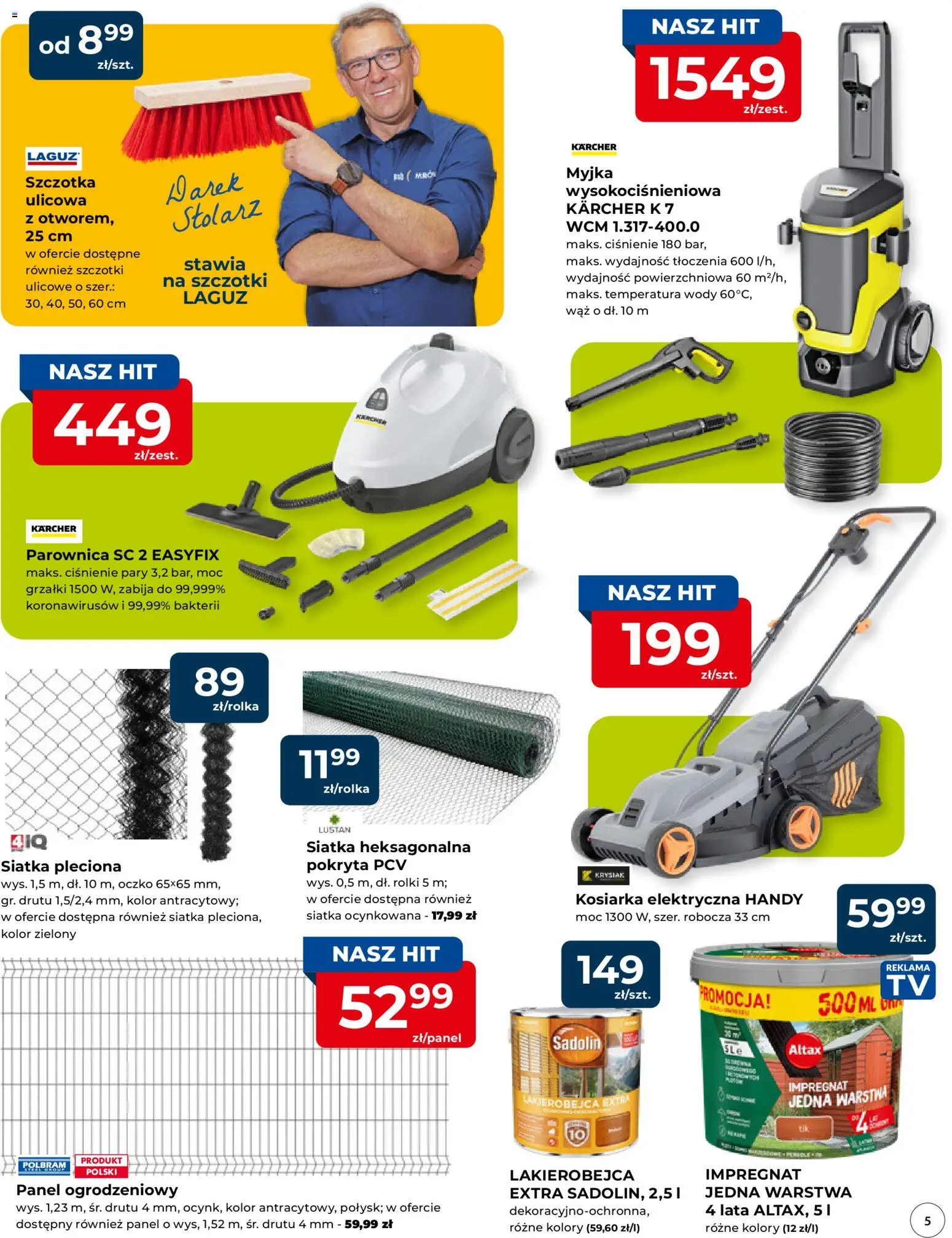 Mrówka gazetka - Elbląg od 09.04.2026 | Strona: 5 | Produkty: Kosiarka, Siatka, Parownica, Szczotka