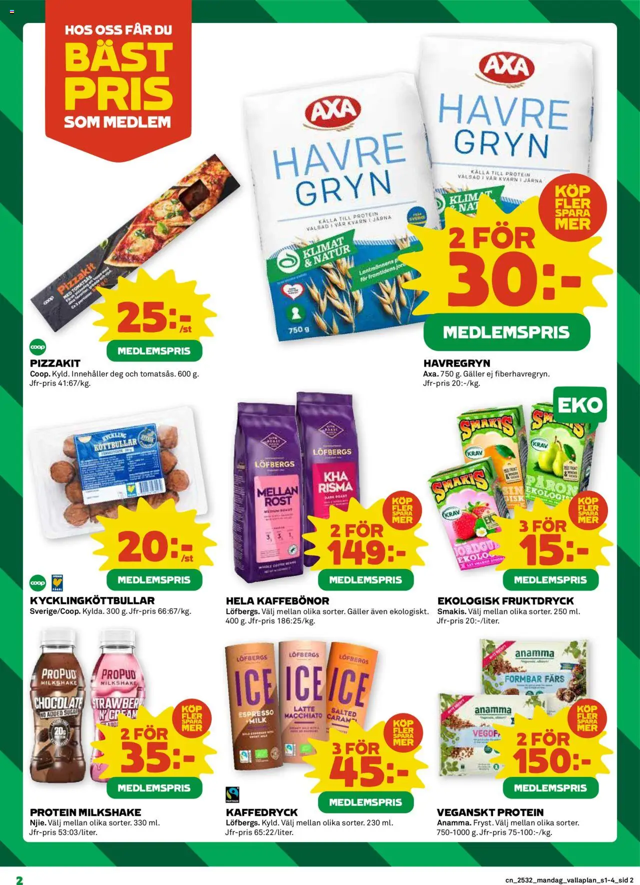 Coop reklamblad aktuell från 04.08.2025 | Sida: 2 | Produkter: Kvarn, Köttbullar, Galler, Pizzakit